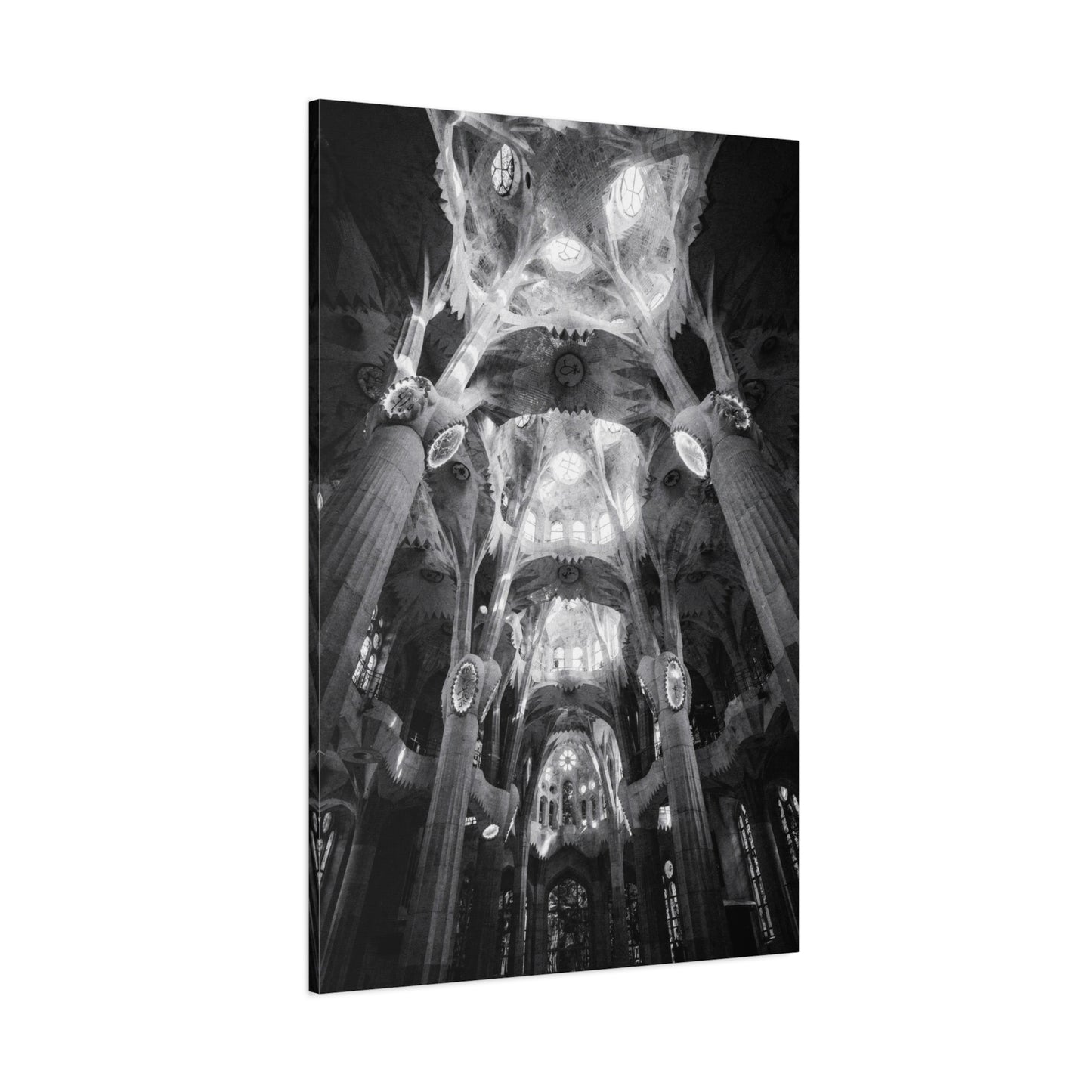 Sagrada Familia Cathedral Interior Canvas Wall Art - Black And White Architectural Art Print - Gothic Modern Sacred Ceiling View - Living Room Wall Decor Office Accent - Modern Farmhouse Style