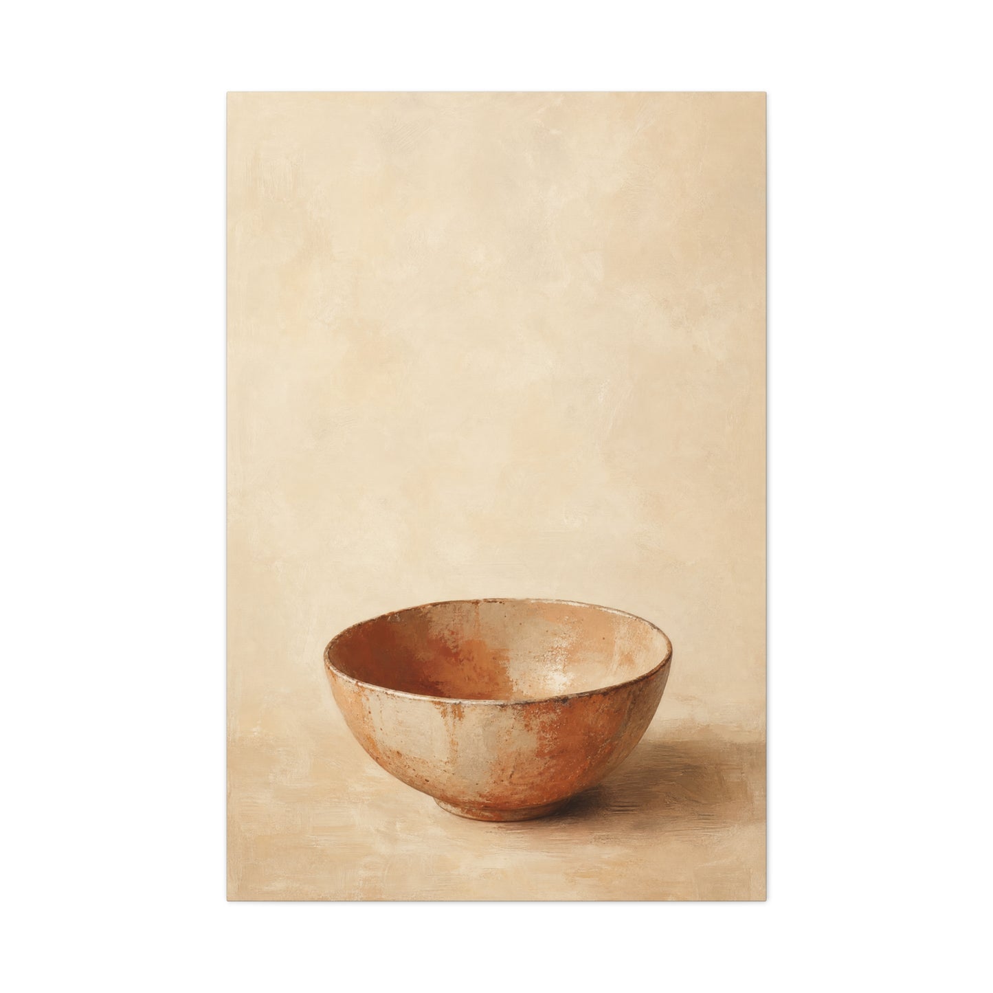 Rustic Ceramic Bowl Canvas Wall Art - Minimalist Still Life Neutral Beige Cotton Print - Contemporary Kitchen Wall Decor, Dining Room Accent, Modern Farmhouse Home Decoration - Bedroom Home Decoration