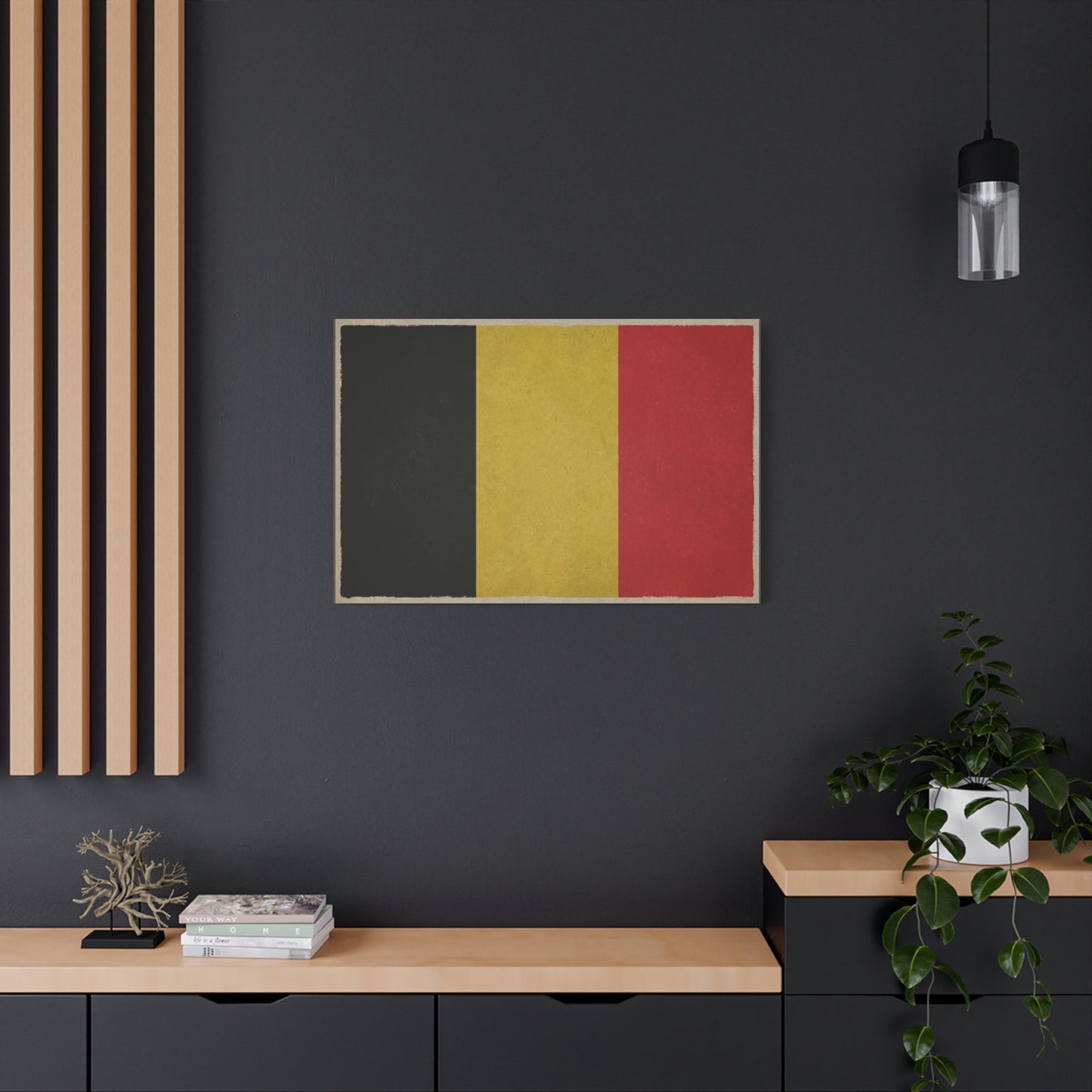 Belgium Flag Canvas Wall Art - Vintage Belgian Flag Print, Black Yellow Red Wall Decor - Rustic Patriotic Artwork - Living Room Home Decoration - Bedroom Home Decoration - Modern Farmhouse Style