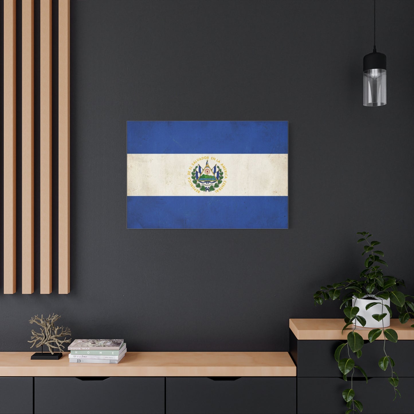 El Salvador Flag Canvas Wall Art - Republica De El Salvador En La America Central - Vintage Blue White National Banner Print - Heritage Decor For Living Room, Office, Dorm - Living Room Wall Decor