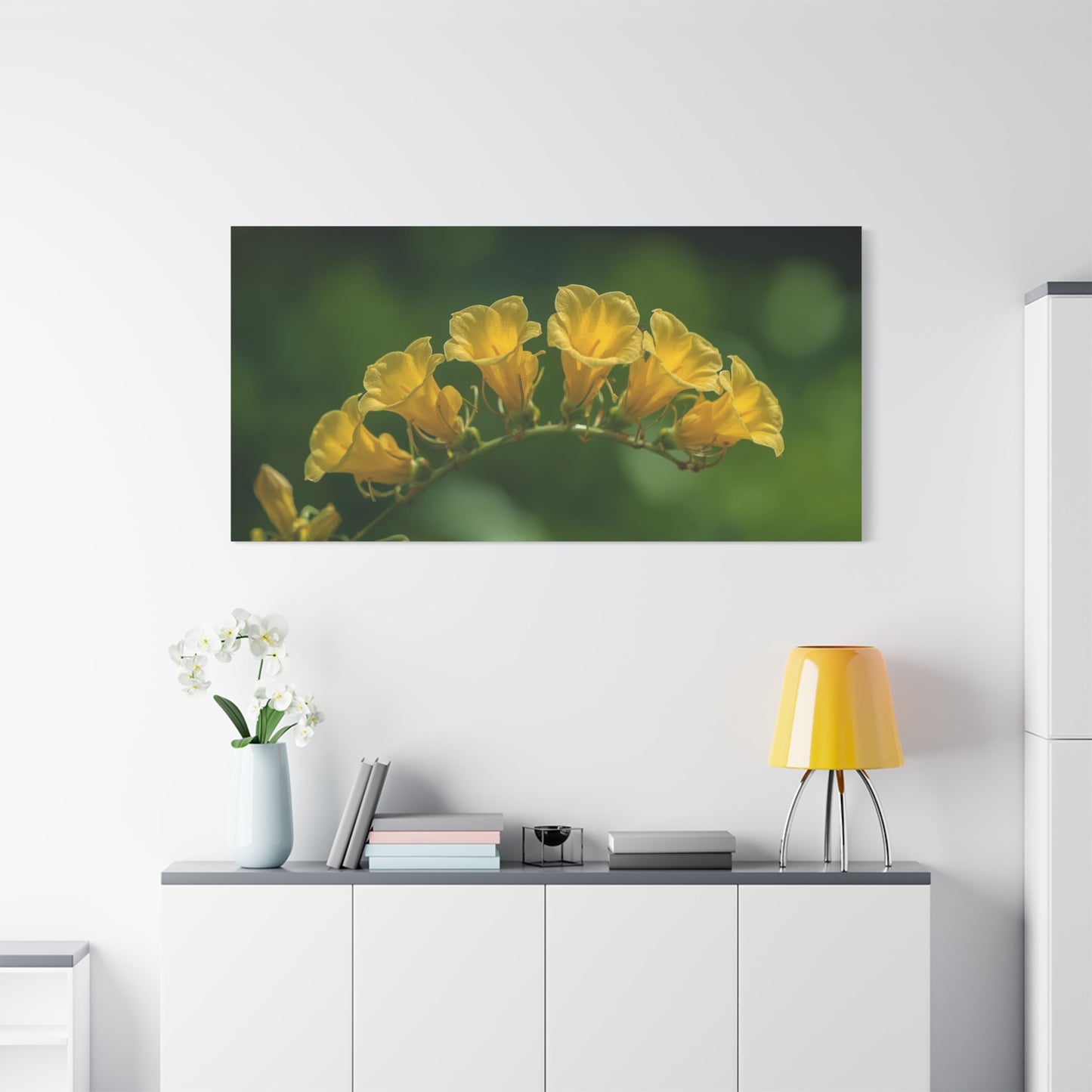 Yellow Trumpet Flower Canvas Wall Art - Botanical Macro Floral Art Print, Matte Cotton Print - Contemporary Nature Style - Bedroom Wall Decor, Living Room Home Accent - Bedroom Home Decoration