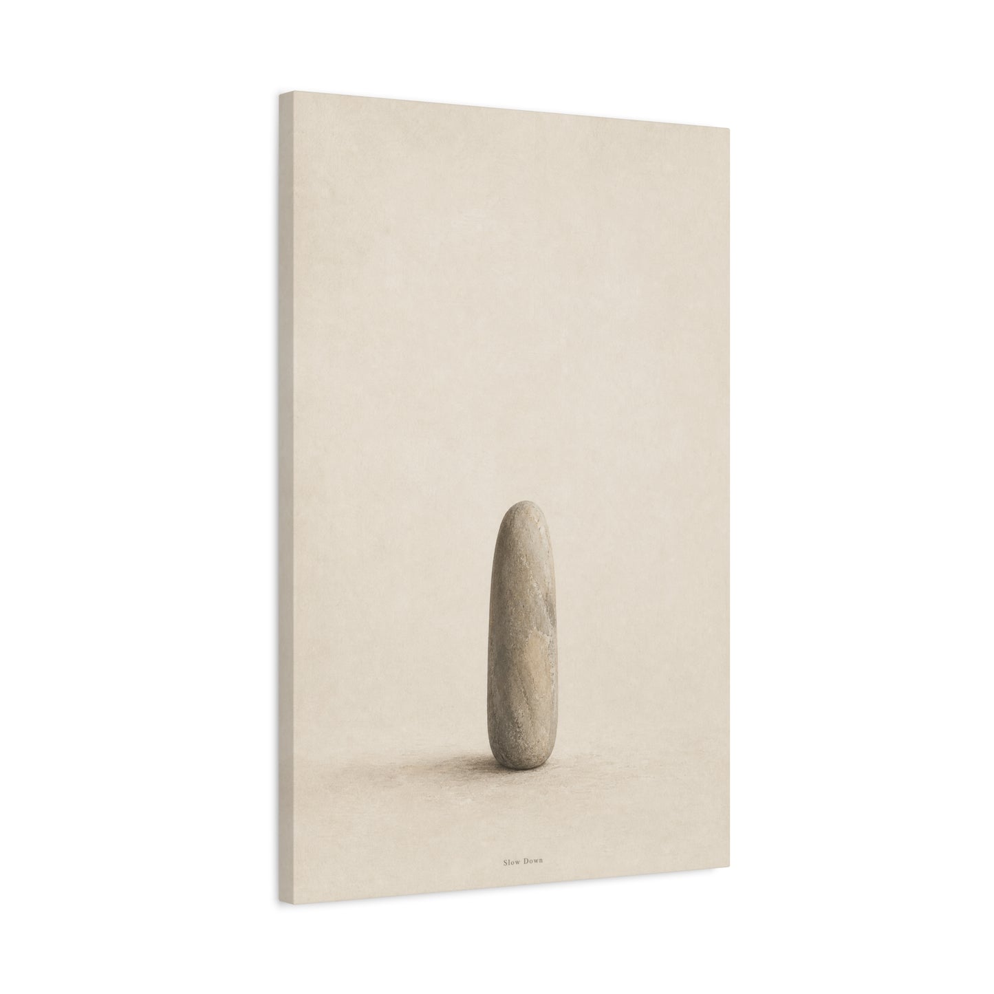 "Slow Down" Minimalist Stone Canvas Wall Art - Neutral Zen Still Life Decor - Contemporary Beige Meditation Print - Bedroom Living Room Decoration - Living Room Wall Decor - Bedroom Home Decoration