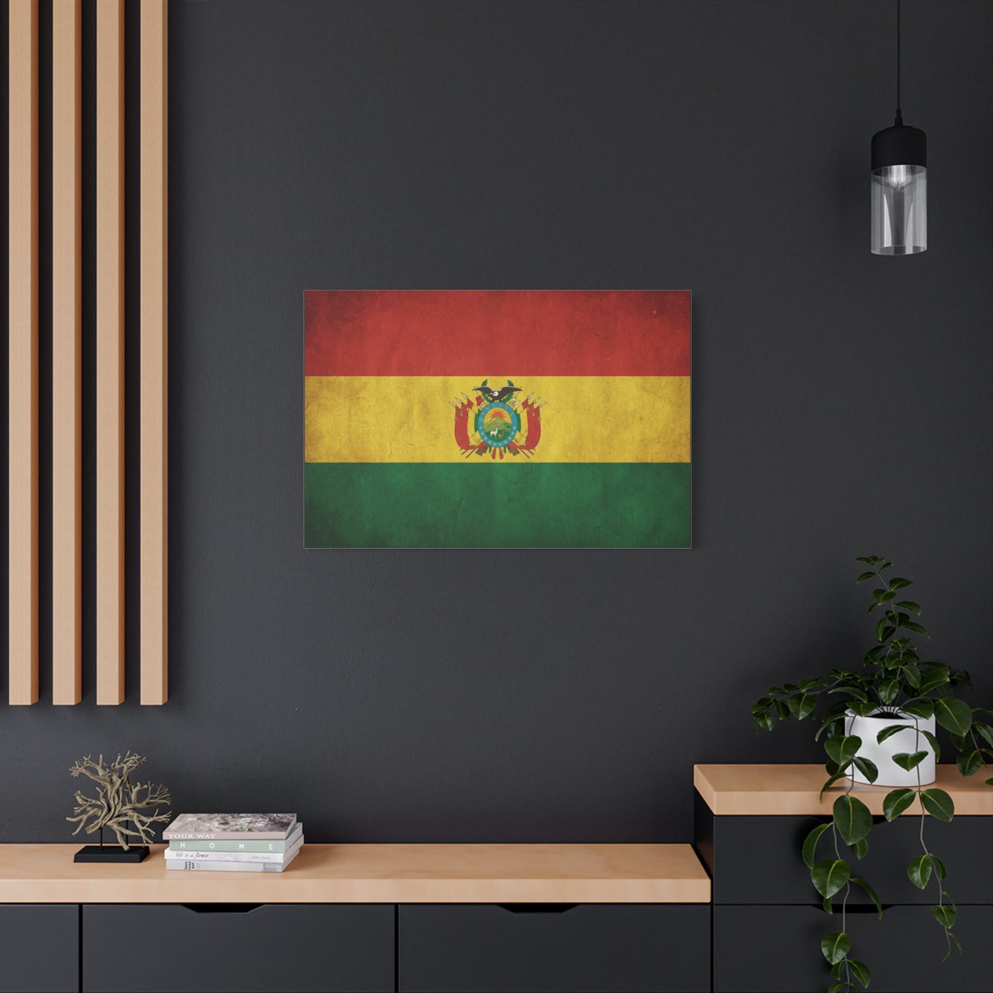 Bolivia Flag Canvas Wall Art - Vintage Bolivian Tricolor With Coat Of Arms - Distressed Patriotic Print, Cultural Decor, Living Room Wall Decor - Bedroom Home Decoration - Bedroom Home Decoration