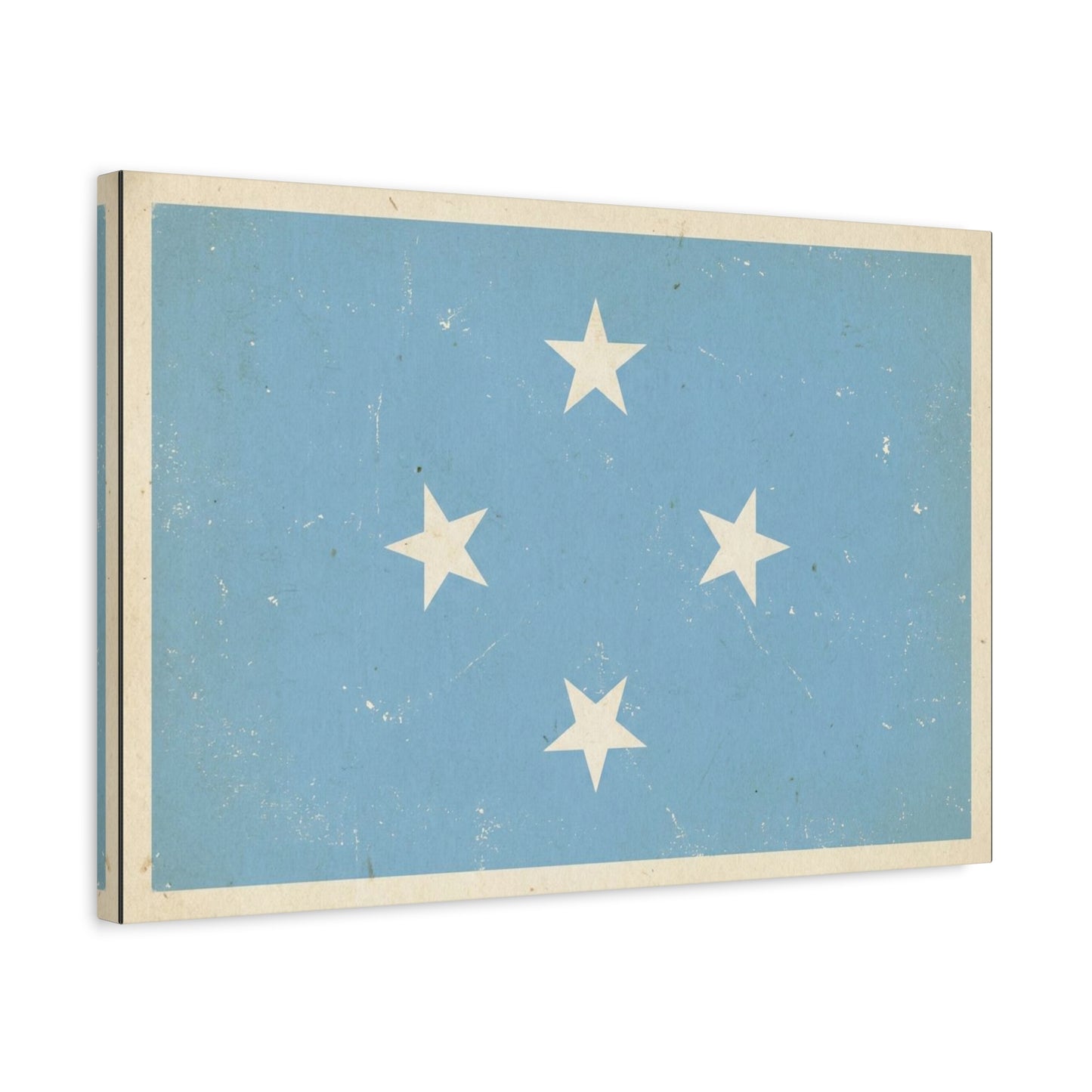 Micronesia Flag Canvas Wall Art - Vintage Blue Four White Stars Print - Distressed Patriotic Island Decor - Coastal Style Living Room Wall Decor, Bedroom Home Decoration - Bedroom Home Decoration
