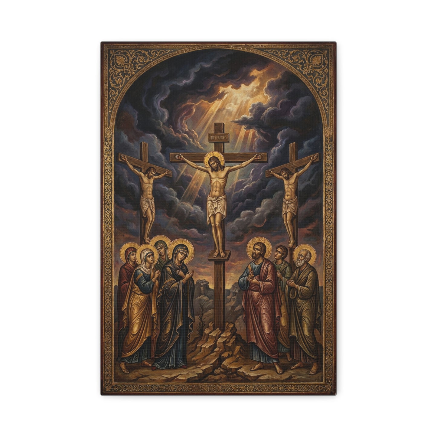 Jesus Christ Crucifixion Canvas Wall Art - Golgotha Religious Icon Painting, Sacred Cross Scene, Traditional Christian Decor - Living Room Wall Decor, Bedroom Home Decoration - Bedroom Home Decoration