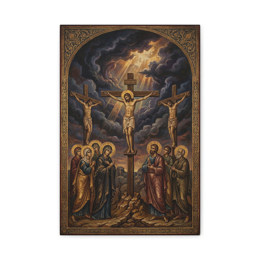 Jesus Christ Crucifixion Canvas Wall Art - Golgotha Religious Icon Painting, Sacred Cross Scene, Traditional Christian Decor - Living Room Wall Decor, Bedroom Home Decoration - Bedroom Home Decoration