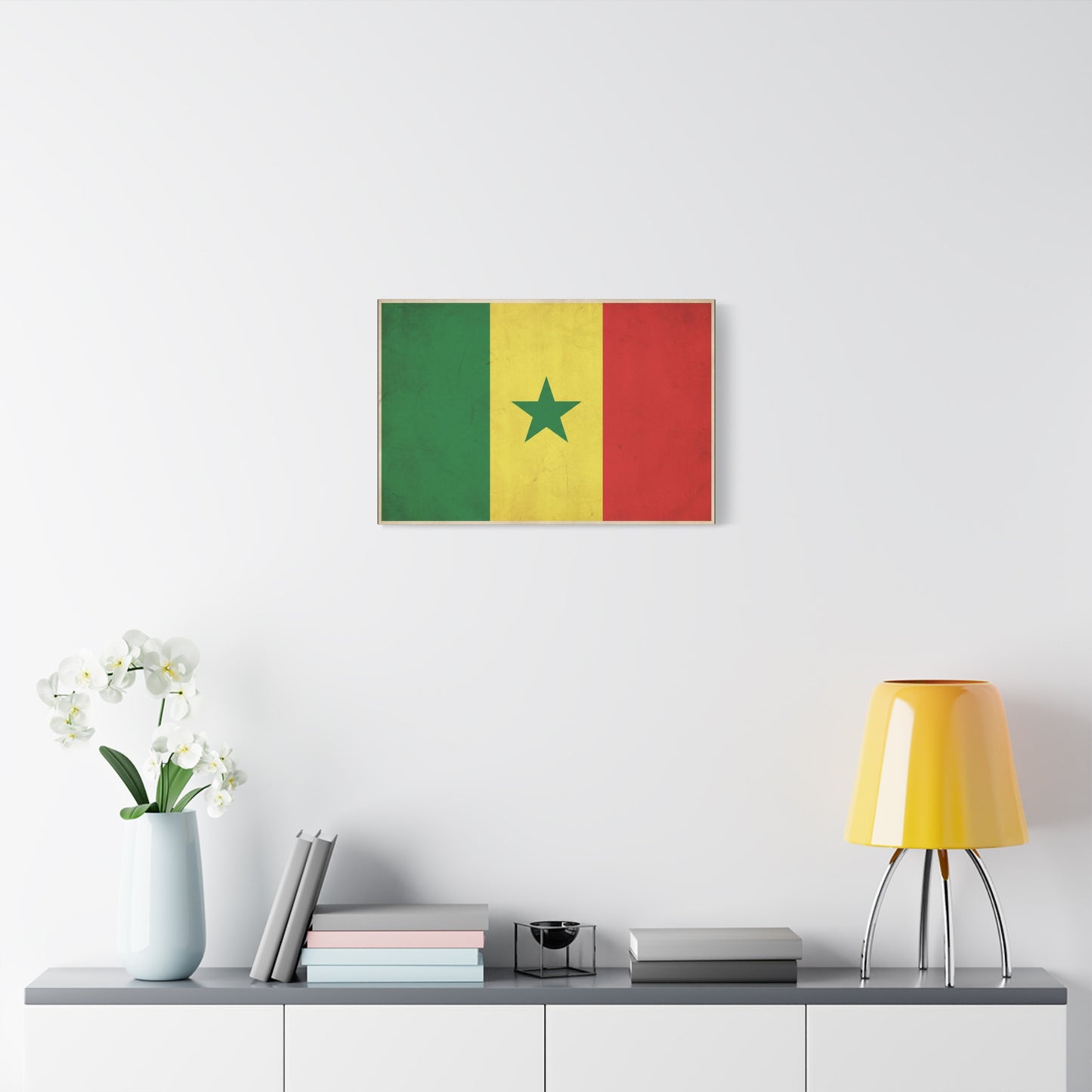 Senegal Flag Canvas Wall Art - Vintage National Pride Decor, Green Yellow Red Star Print - Cultural Heritage Style, Living Room Wall Decor, Bedroom Home Decoration - Ready to Hang - Ready to Hang