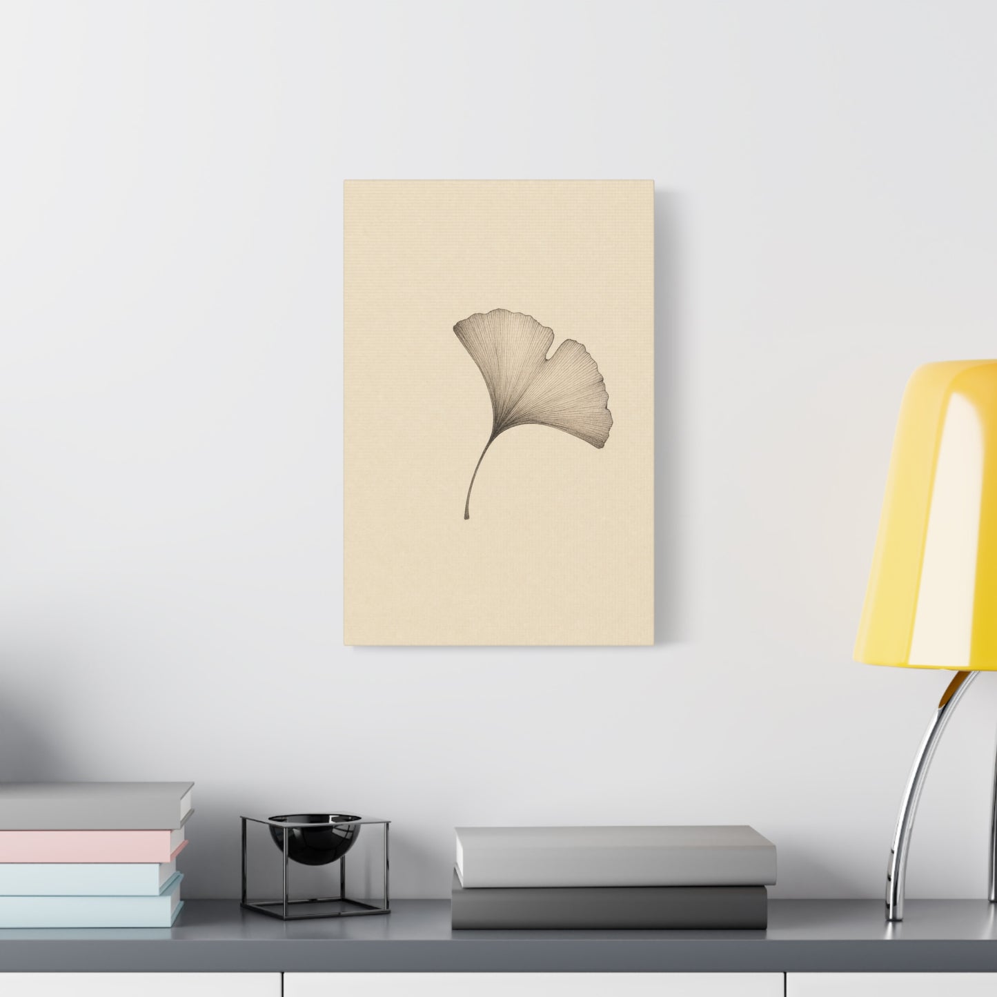 Ginkgo Leaf Canvas Wall Art - Minimalist Botanical Line Drawing, Neutral Beige Cotton Art Print - Contemporary Zen Style - Bedroom Wall Decor, Living Room Home Decoration - Bedroom Home Decoration