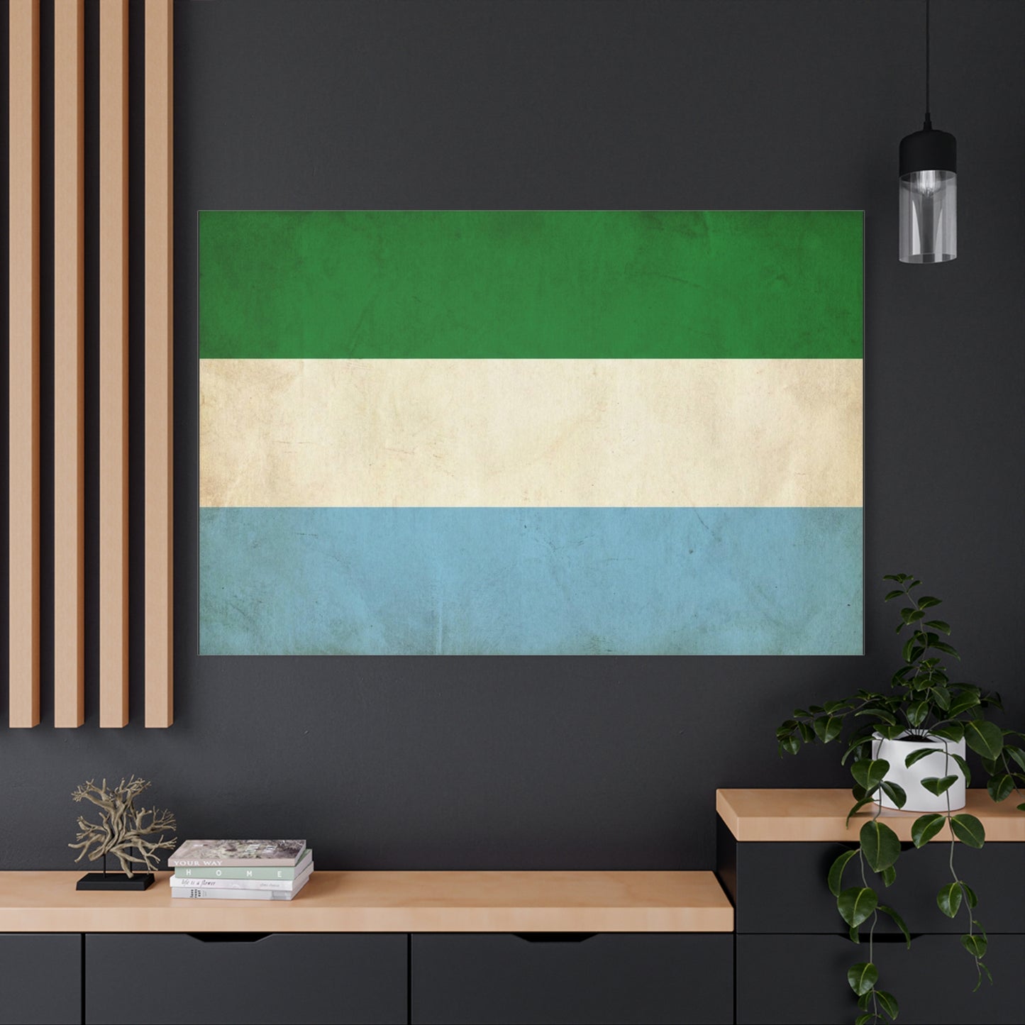 Sierra Leone Flag Canvas Wall Art - Vintage Tricolor National Print, Distressed Blue Green White Design - Minimalist Patriotic Decor - Living Room Wall Decor - Bedroom Home Decoration - Ready to Hang