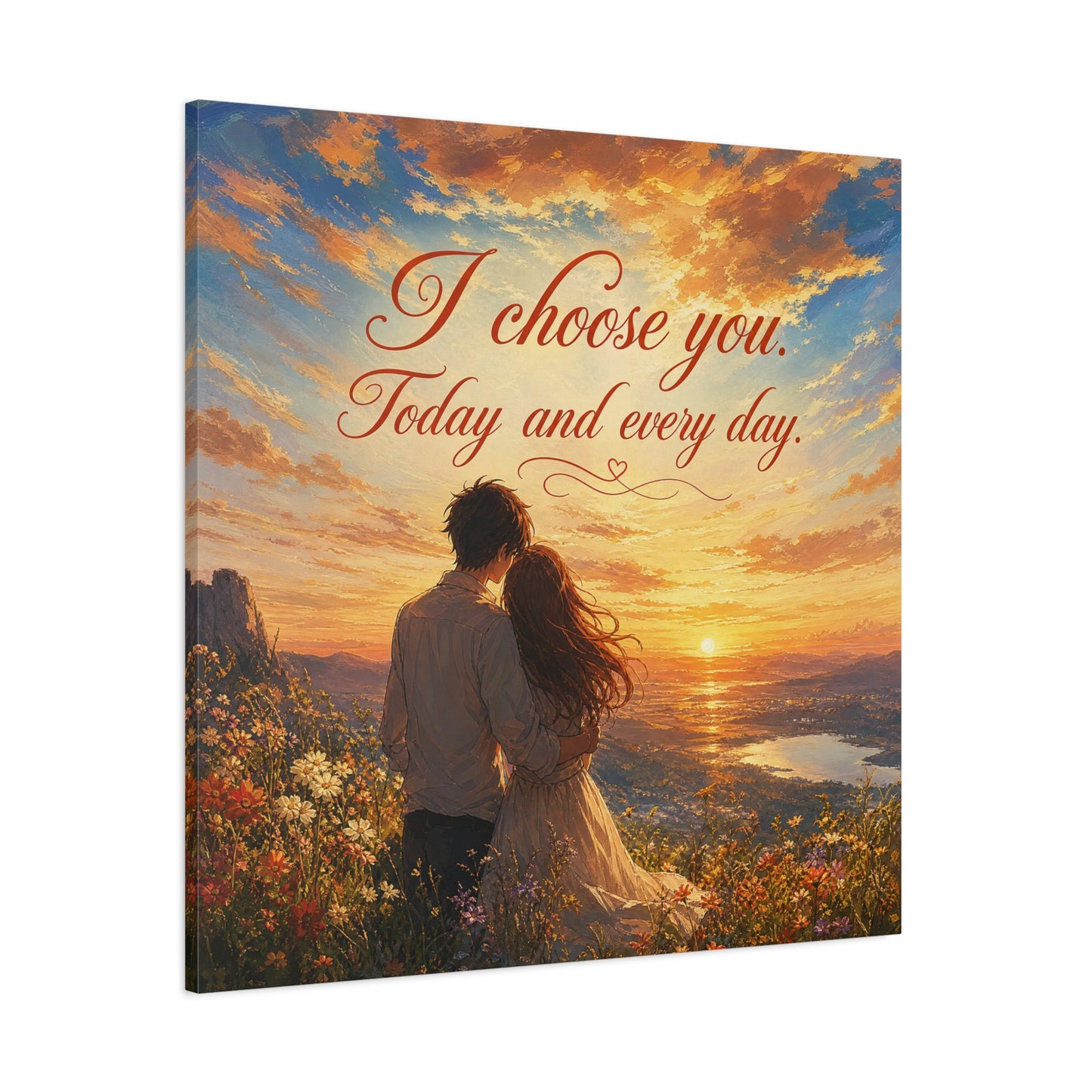 "I Choose You. Today And Every Day." Romantic Couple Canvas Wall Art - Sunset Love Quote Print, Golden Sky Landscape, Bedroom Wall Decor, Living Room Home Decoration - Ready to Hang - Ready to Hang
