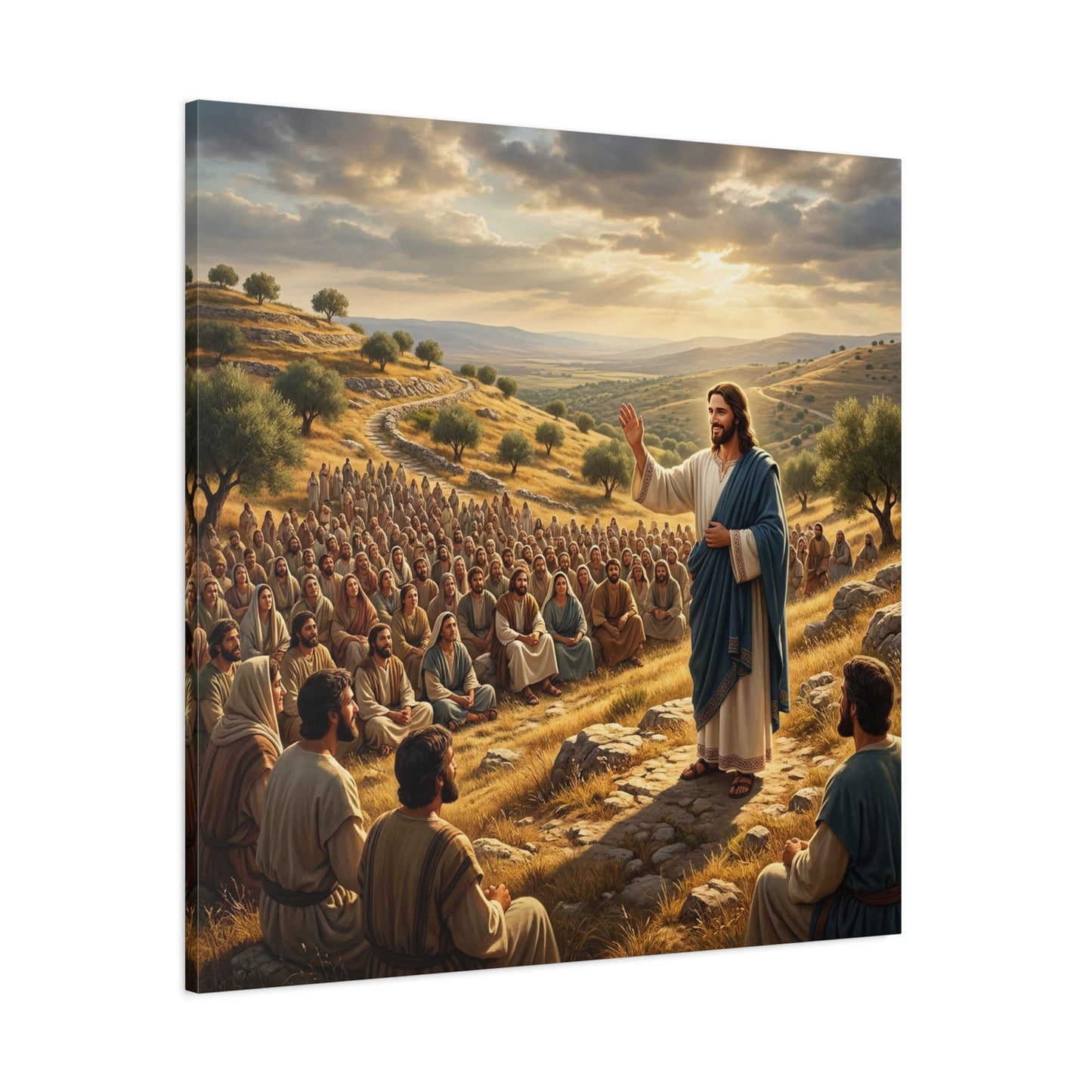 Jesus Teaching Multitude Canvas Wall Art - Biblical Hillside Sermon Scene, Matte Cotton Print - Traditional Christian Decor - Living Room Wall Decor, Bedroom Home Decoration, Office Art