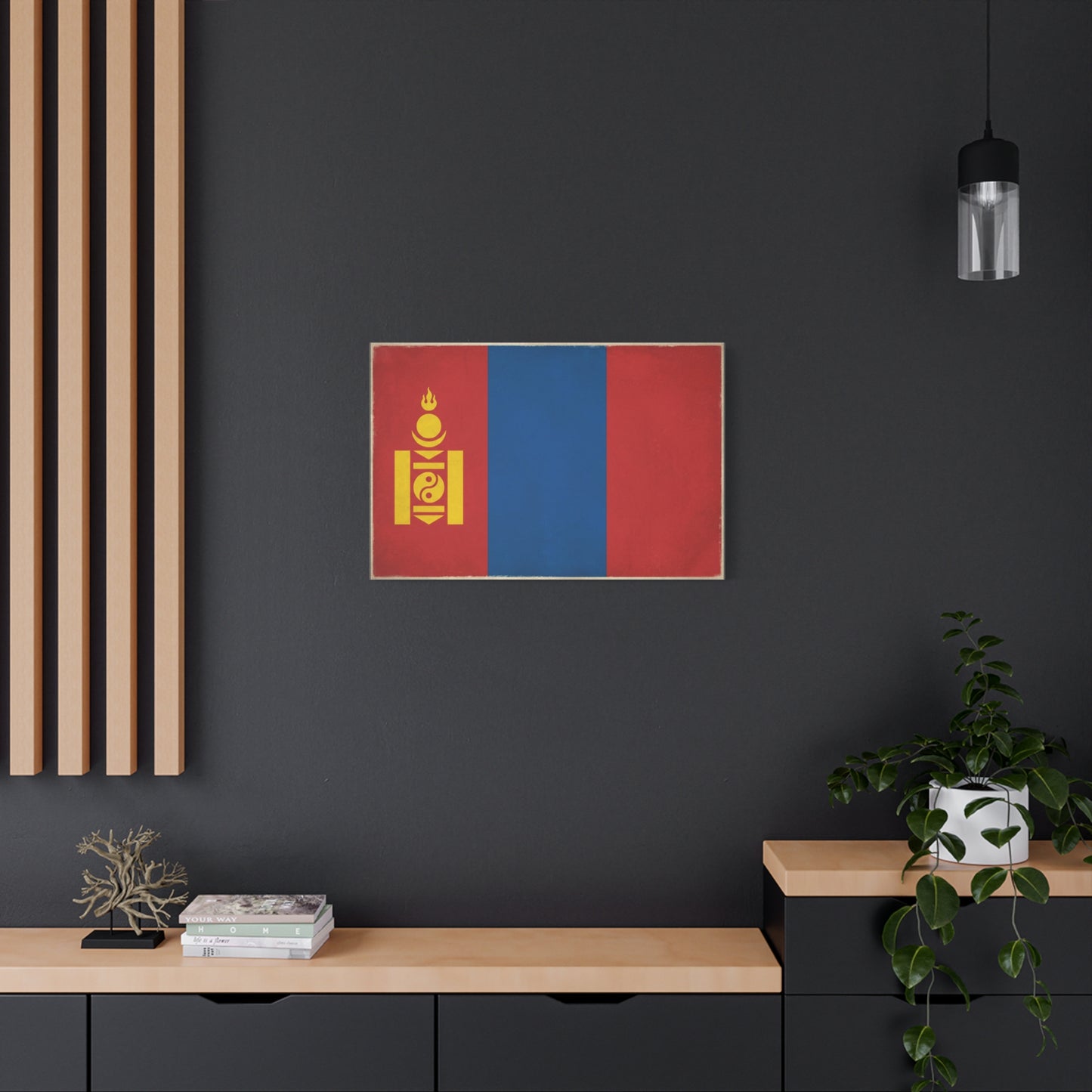 Mongolia Flag Canvas Wall Art - Vintage Mongolian Banner Print, Red Blue Soyombo Design - Patriotic Traditional Style - Living Room Wall Decor, Office Art - Bedroom Home Decoration - Ready to Hang