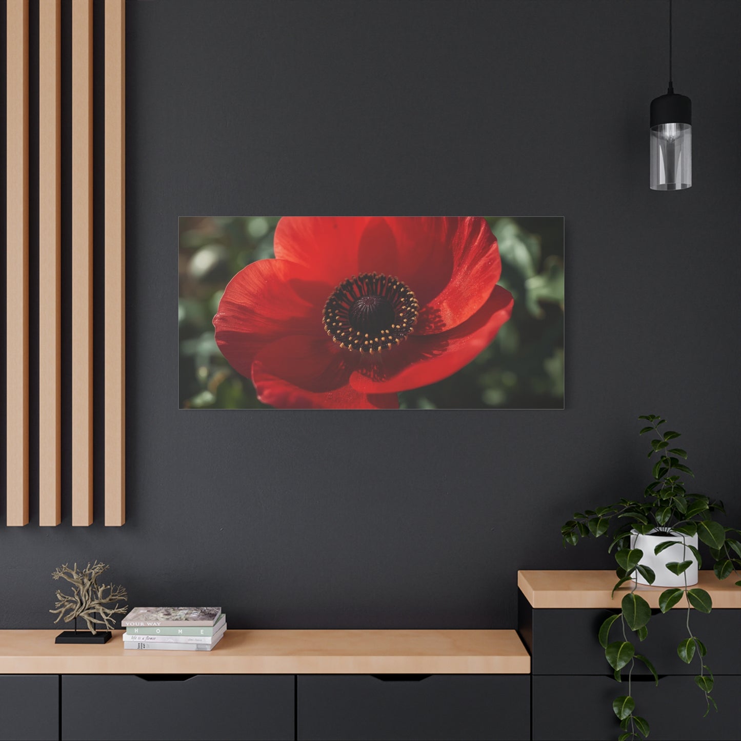 Red Poppy Flower Canvas Wall Art - Botanical Floral Close Up Art Print, Matte Canvas Print - Contemporary Nature Wall Decor, Bedroom Home Decoration, Living Room Accent, Office Art - Ready to Hang