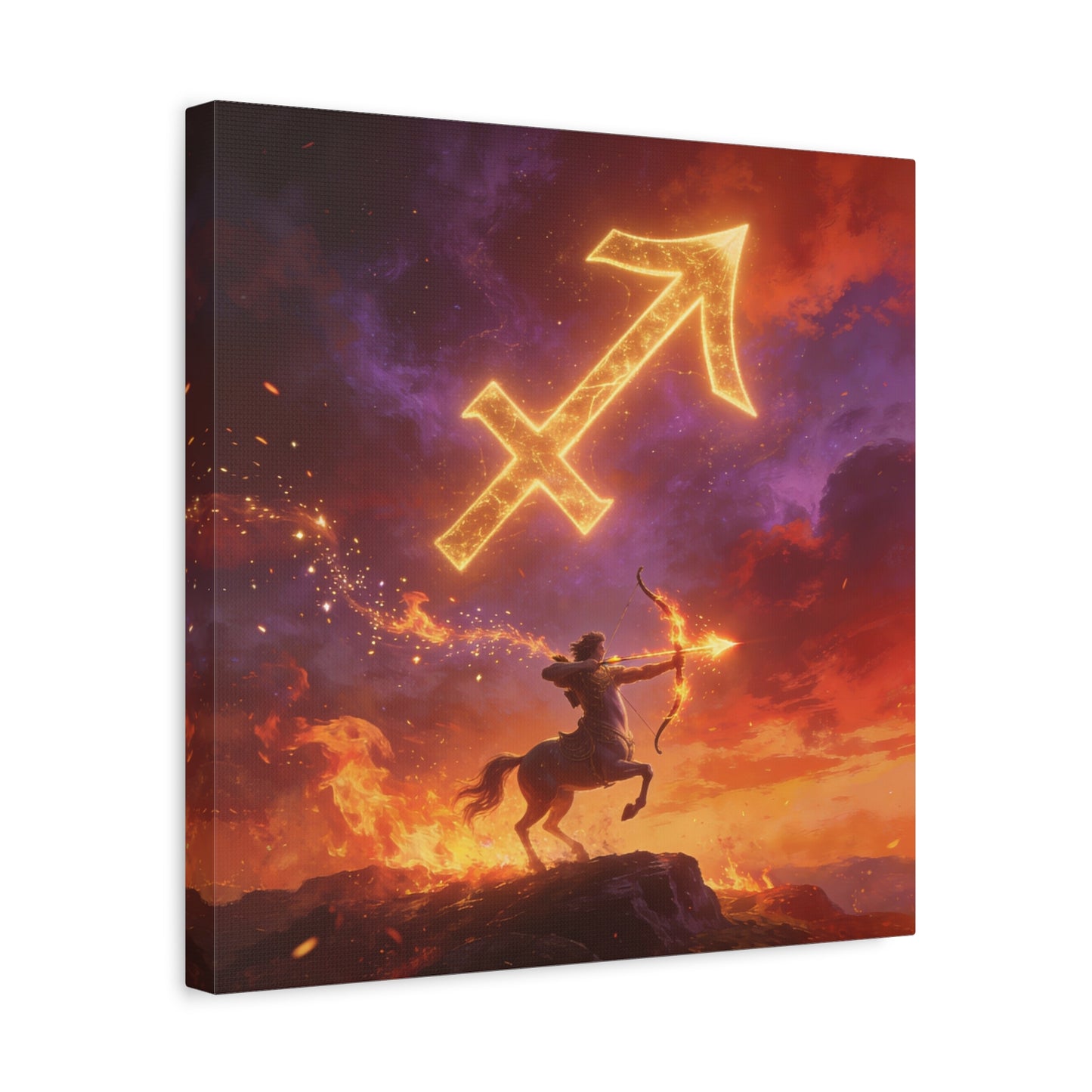 Sagittarius Zodiac Canvas Wall Art - Fiery Centaur Archer Astrology Print, Glowing Constellation Symbol - Matte Canvas Decor - Fantasy Style For Bedroom, Office Wall Art - Bedroom Home Decoration