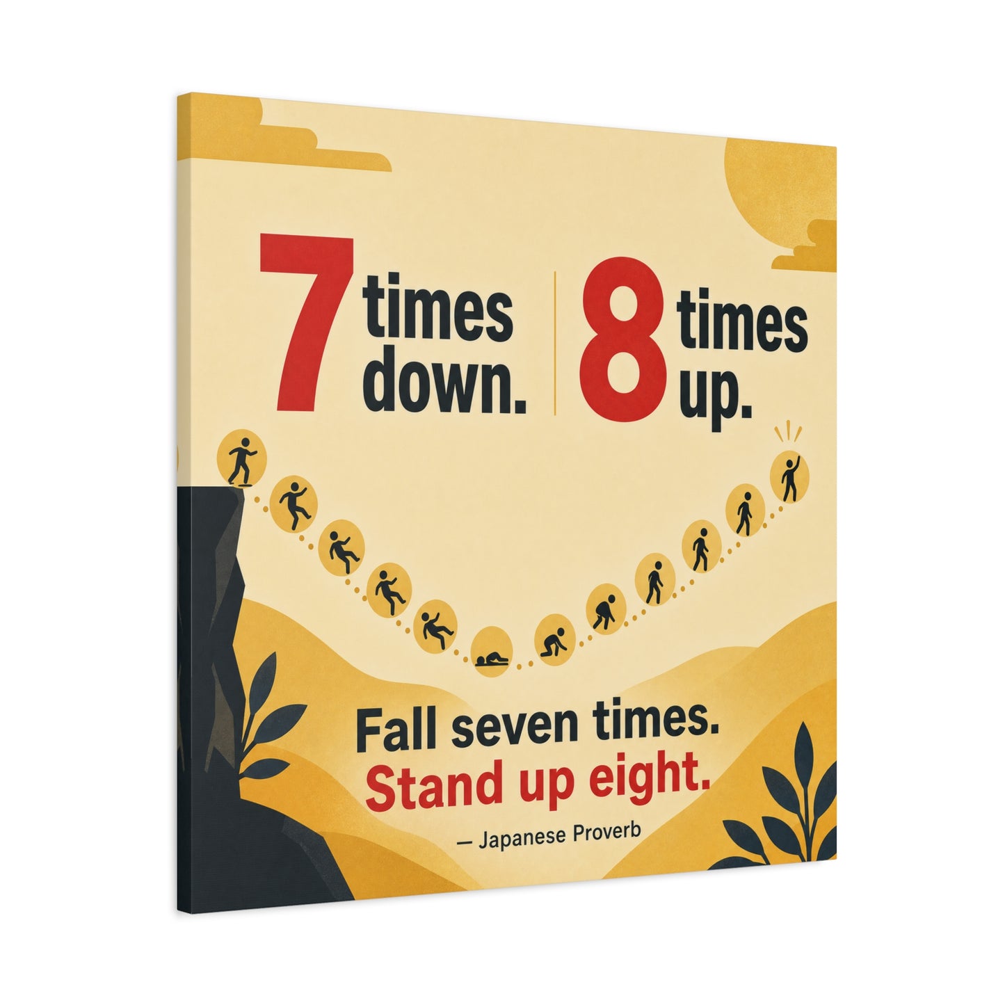 "Fall Seven Times. Stand Up Eight." Inspirational Canvas Wall Art - Japanese Proverb Quote Print, Minimalist Typography Decor, Modern Bedroom Home Decoration - Ready to Hang - Living Room Wall Decor