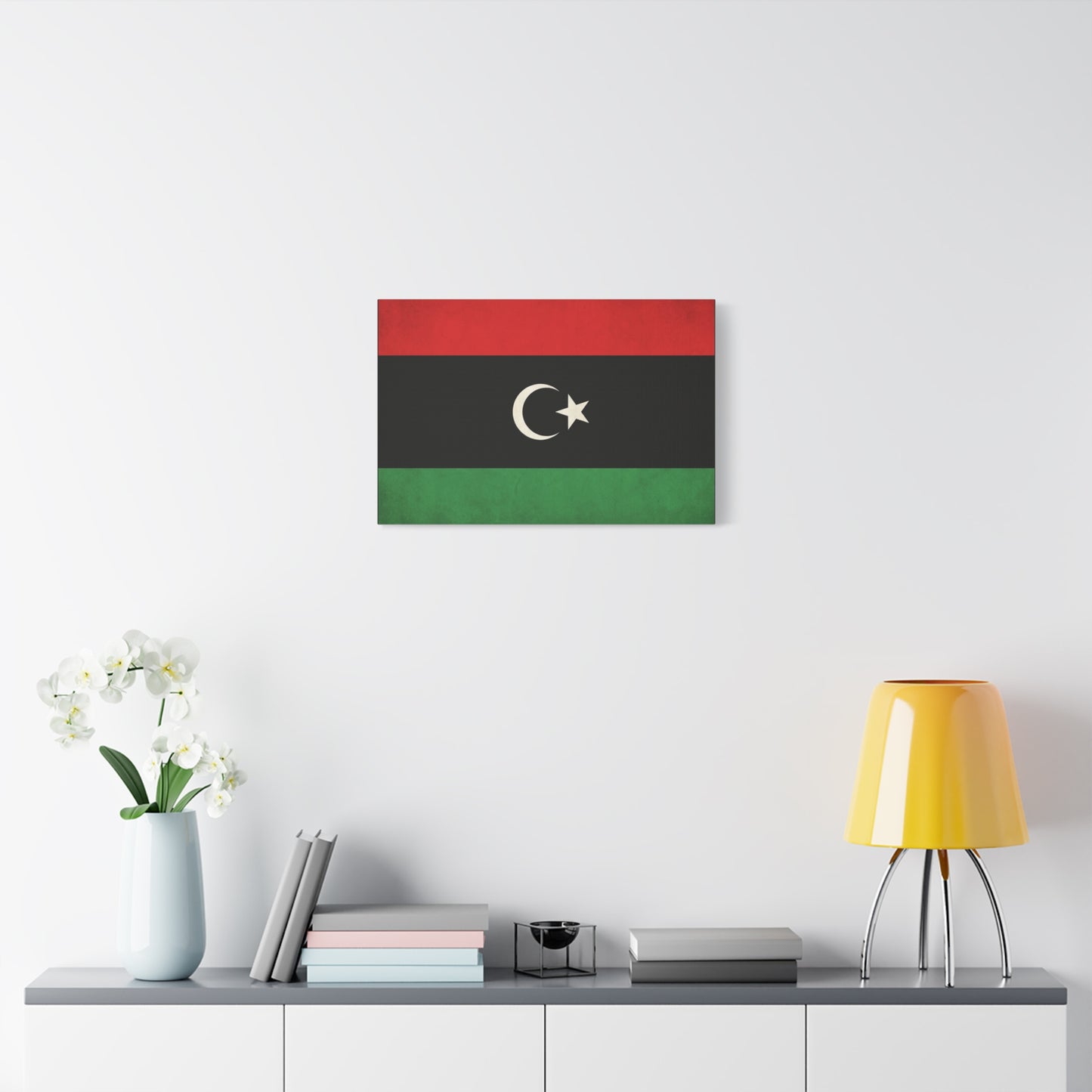 Libya Flag Canvas Wall Art - Red Black Green Crescent Star Print Picture - Vintage Patriotic Style, Matte Finish Canvas Print, Living Room Wall Decor, Bedroom Home Decoration - Bedroom Home Decoration