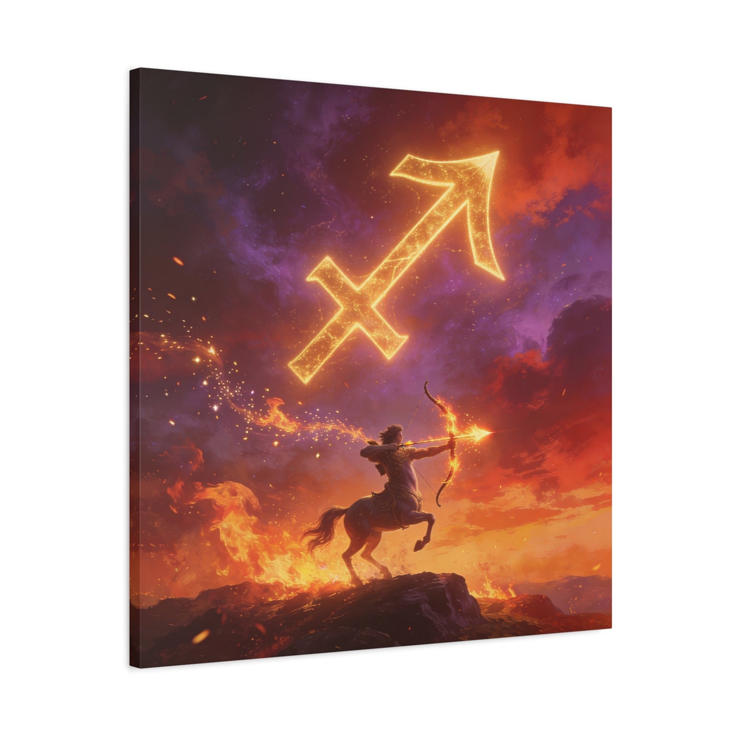 Sagittarius Zodiac Canvas Wall Art - Fiery Centaur Archer Astrology Print, Glowing Constellation Symbol - Matte Canvas Decor - Fantasy Style For Bedroom, Office Wall Art - Bedroom Home Decoration
