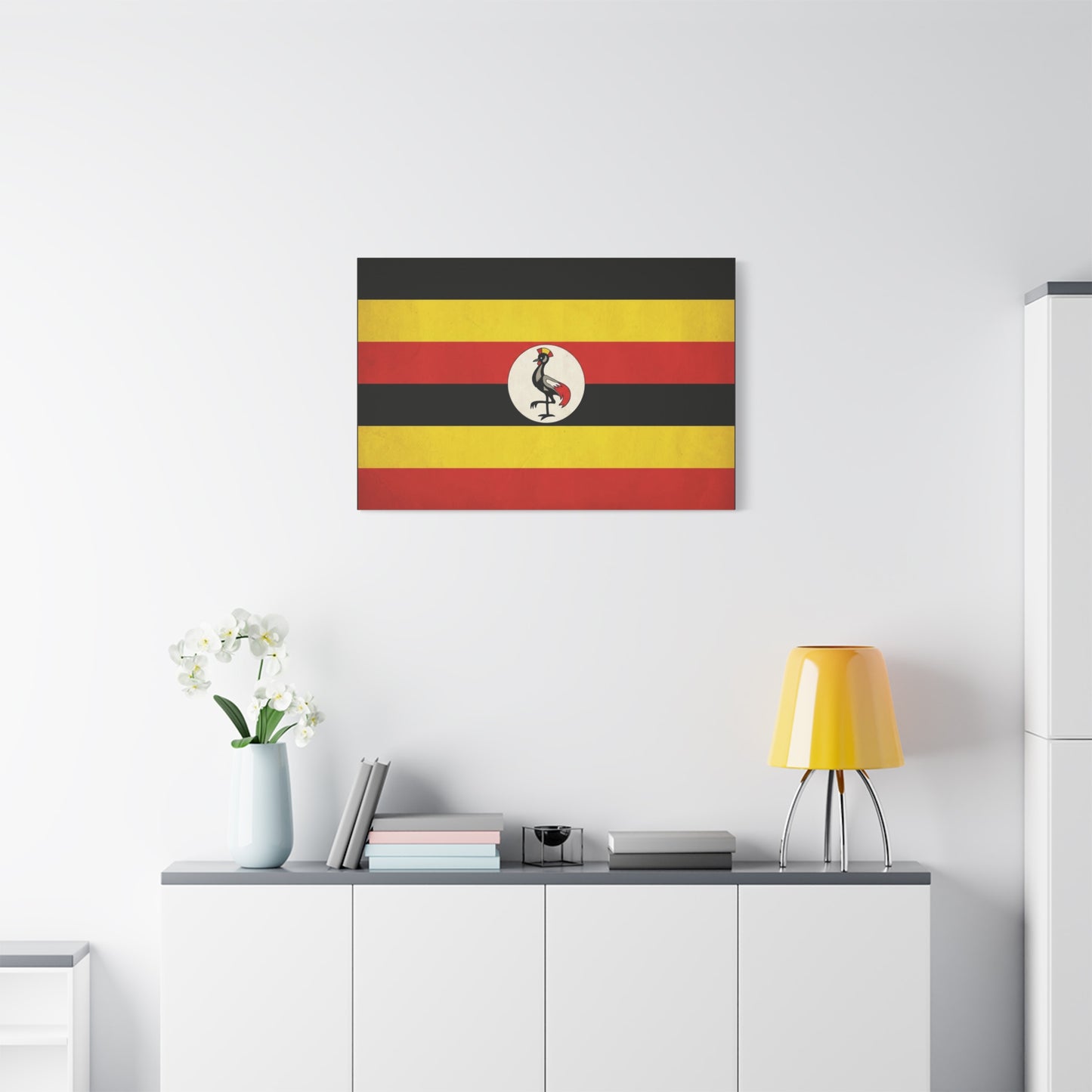 Uganda Flag Canvas Wall Art - Crested Crane National Flag Print, Patriotic Heritage Decor - Bold Tricolor Cotton Canvas - Modern Living Room Decoration - Living Room Wall Decor - Cozy Reading Nook Art