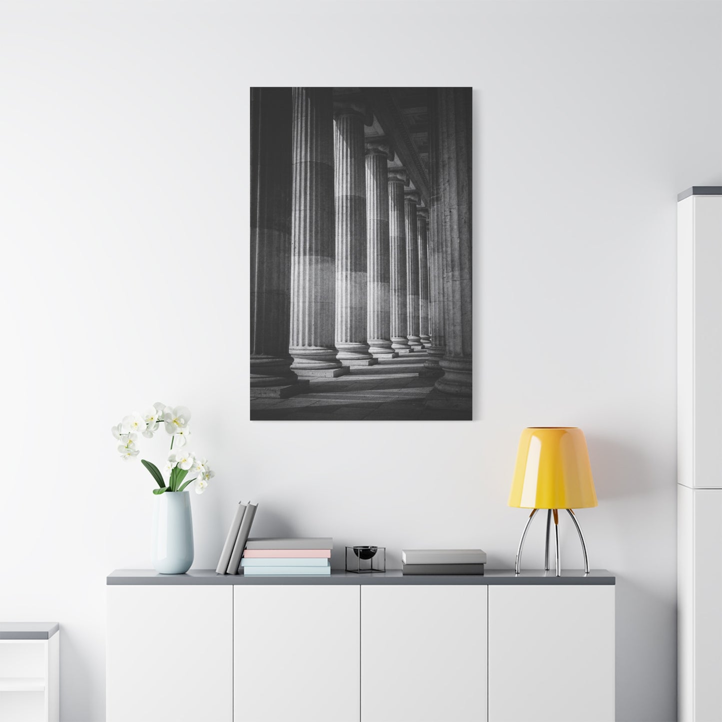 Black And White Classical Columns Canvas Wall Art - Architectural Art Print, Monochrome Stone Colonnade, Contemporary Minimalist Style - Office Wall Decor, Lobby Accent - Reception Area Decor
