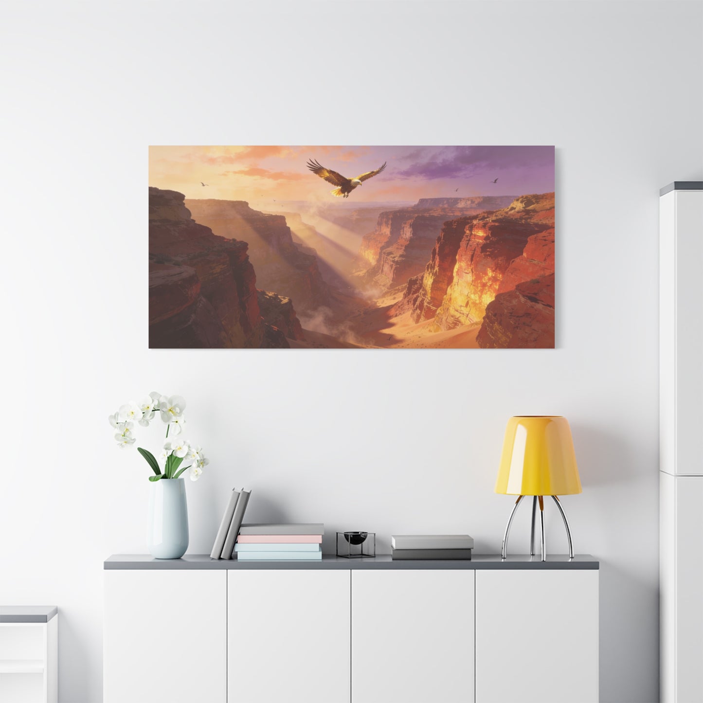 Bald Eagle Canyon Canvas Wall Art - Desert Sunset Cliffs, Golden Light - Matte Cotton Print, Contemporary Landscape - Living Room Wall Decor, Office Art, Entryway Decoration - Bedroom Home Decoration