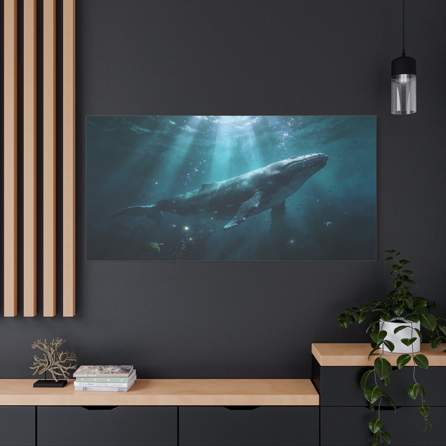 Humpback Whale Canvas Wall Art - Underwater Ocean Scene, Blue Marine Wildlife Decor - Matte Cotton Art Print, Contemporary Coastal Style - Living Room Wall Decor, Bedroom Accent - Ready to Hang