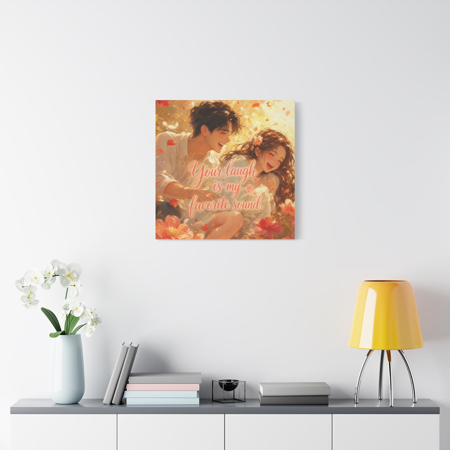 "Your Laugh Is My Favorite Sound" Romantic Couple Canvas Wall Art - Floral Love Quote Print - Warm Golden Painterly Style - Bedroom Wall Decor, Living Room Home Decoration - Bedroom Home Decoration