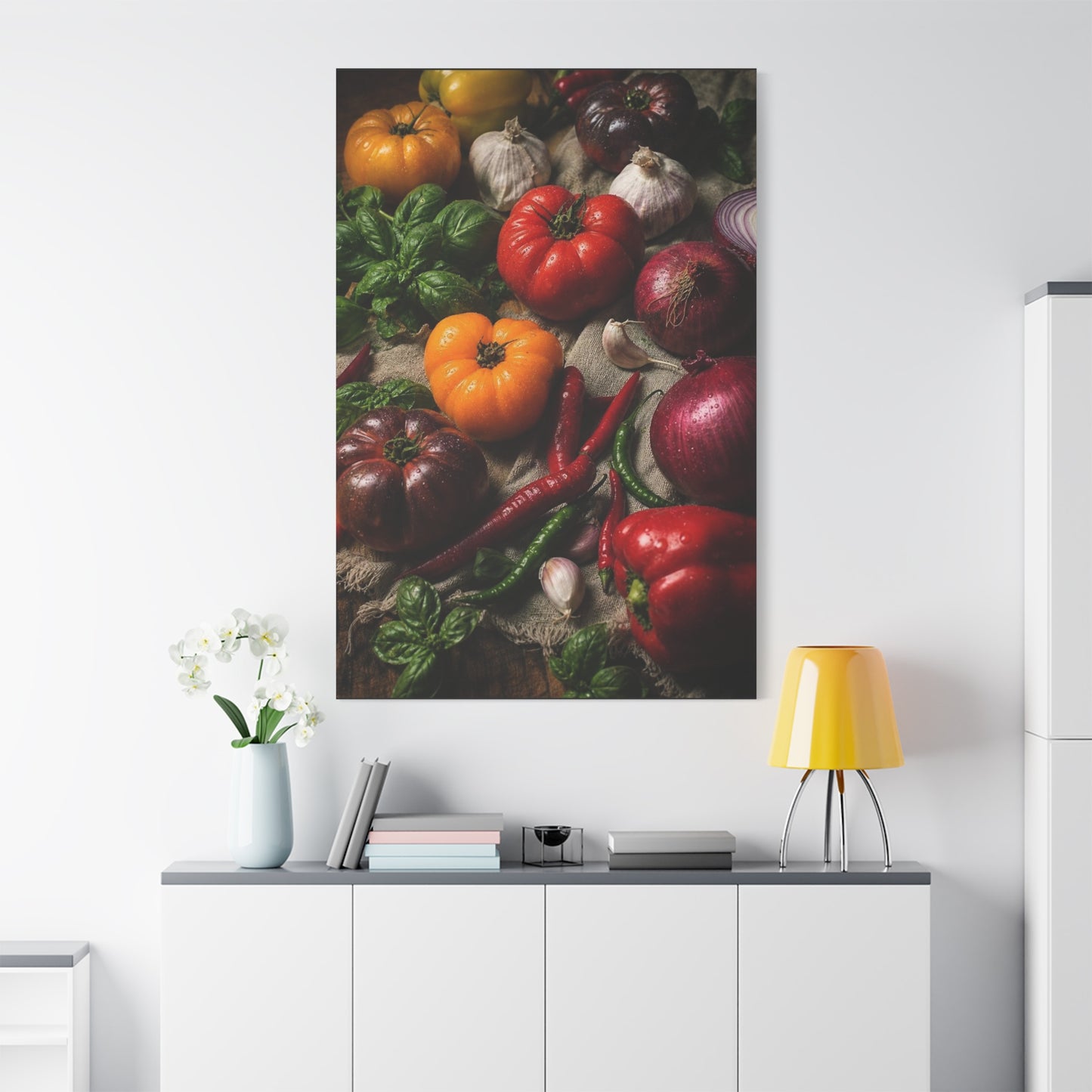 Heirloom Tomato Still Life Canvas Wall Art - Rustic Kitchen Produce Art Print - Matte Cotton Canvas - Traditional Food Wall Decor, Dining Room Accent, Farmhouse Interior Style - Ready to Hang