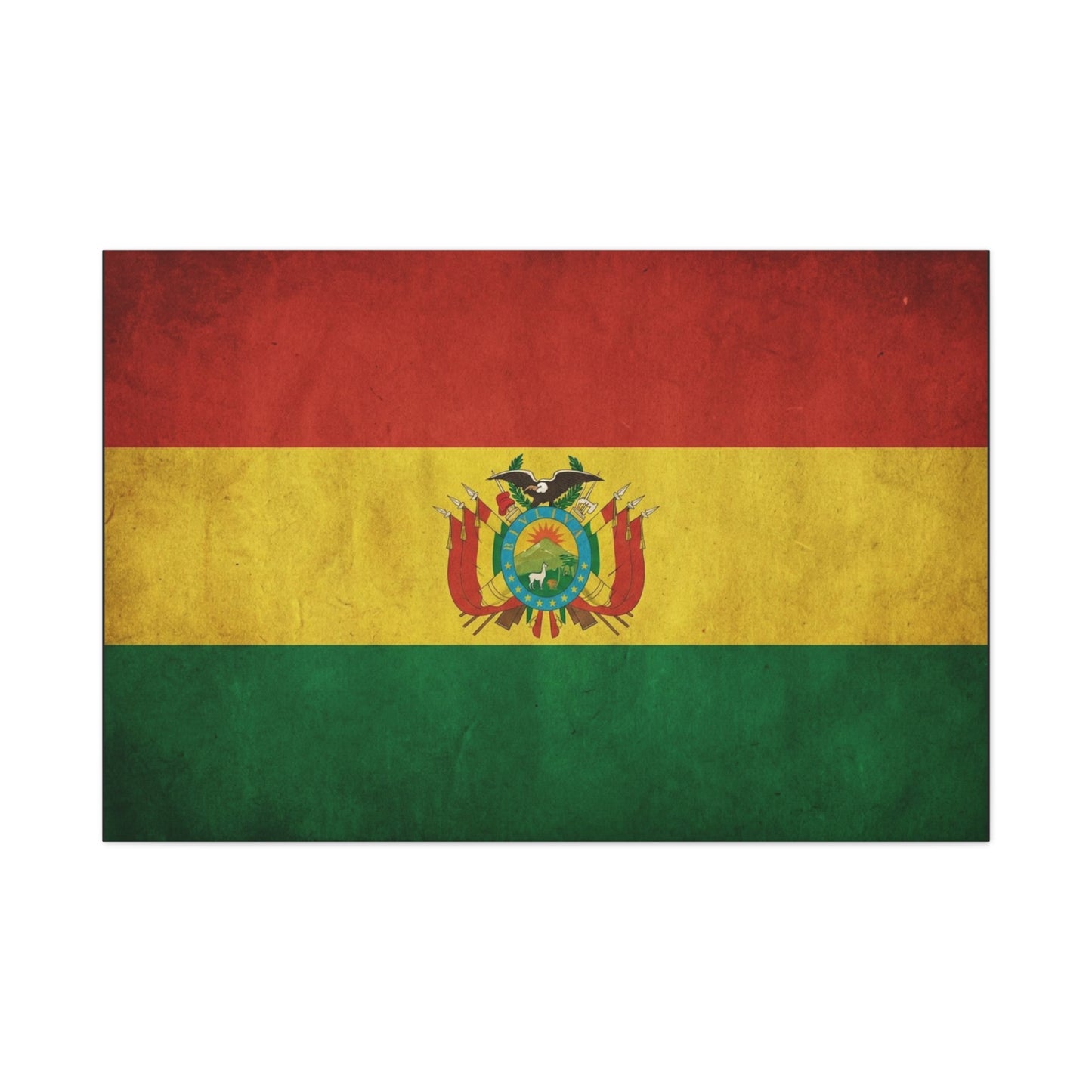 Bolivia Flag Canvas Wall Art - Vintage Bolivian Tricolor With Coat Of Arms - Distressed Patriotic Print, Cultural Decor, Living Room Wall Decor - Bedroom Home Decoration - Bedroom Home Decoration