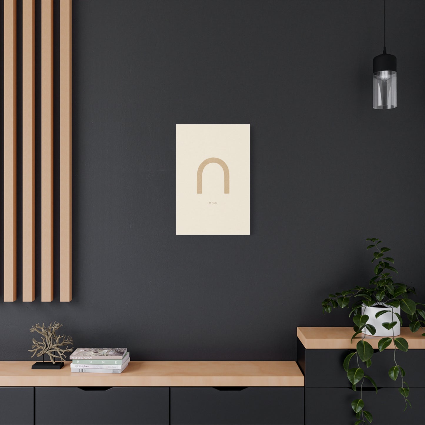 "Whole" Minimalist Arch Canvas Wall Art - Neutral Typography Print, Beige Abstract Line Design - Contemporary Calm Decor - Bedroom Living Room Home Decoration, Meditation Space Accent - Ready to Hang