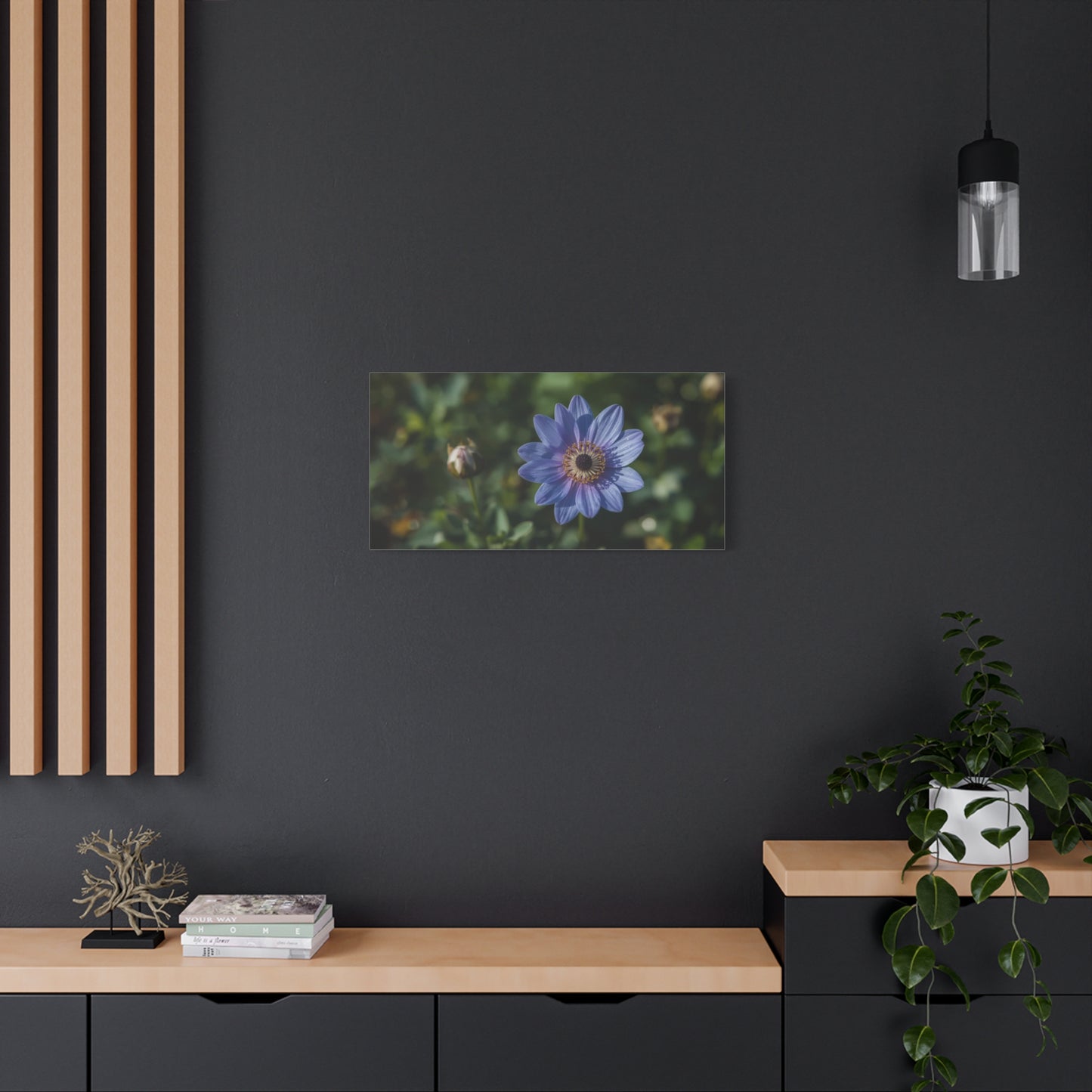 Blue Daisy Flower Canvas Wall Art - Botanical Floral Art Print, Soft Matte Garden Close Up - Contemporary Nature Style - Bedroom Wall Decor, Living Room Home Accent - Bedroom Home Decoration