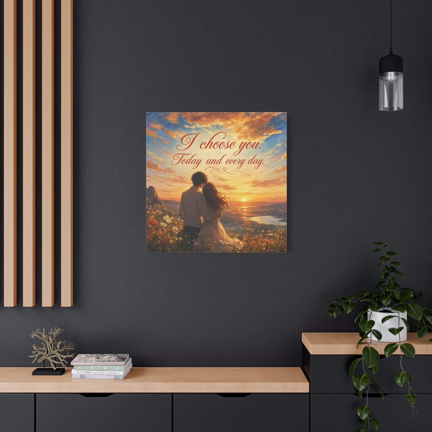 "I Choose You. Today And Every Day." Romantic Couple Canvas Wall Art - Sunset Love Quote Print, Golden Sky Landscape, Bedroom Wall Decor, Living Room Home Decoration - Ready to Hang - Ready to Hang