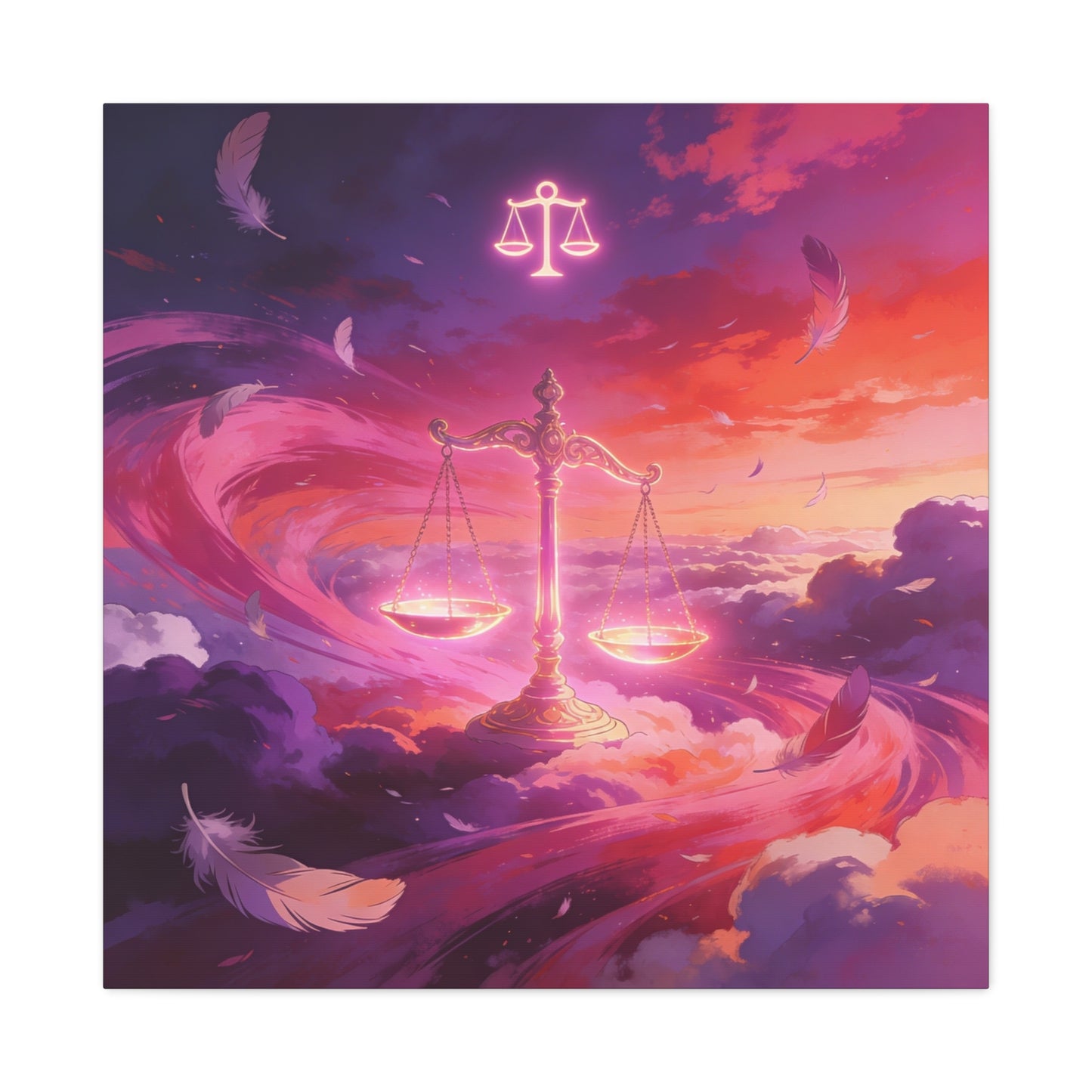 Libra Scales Canvas Wall Art - Zodiac Sky Illustration, Glowing Balance Symbol - Matte Cotton Art Print, Contemporary Celestial Style - Bedroom Home Decoration, Office Wall Decor - Ready to Hang