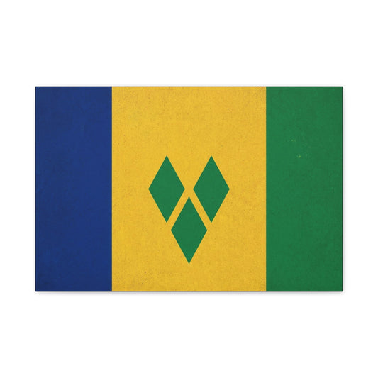 Saint Vincent Flag Canvas Wall Art - Blue Yellow Green Caribbean Flag Print - Vintage Textured Island Pride Decor - Living Room Wall Decor, Bedroom Home Decoration - Bedroom Home Decoration