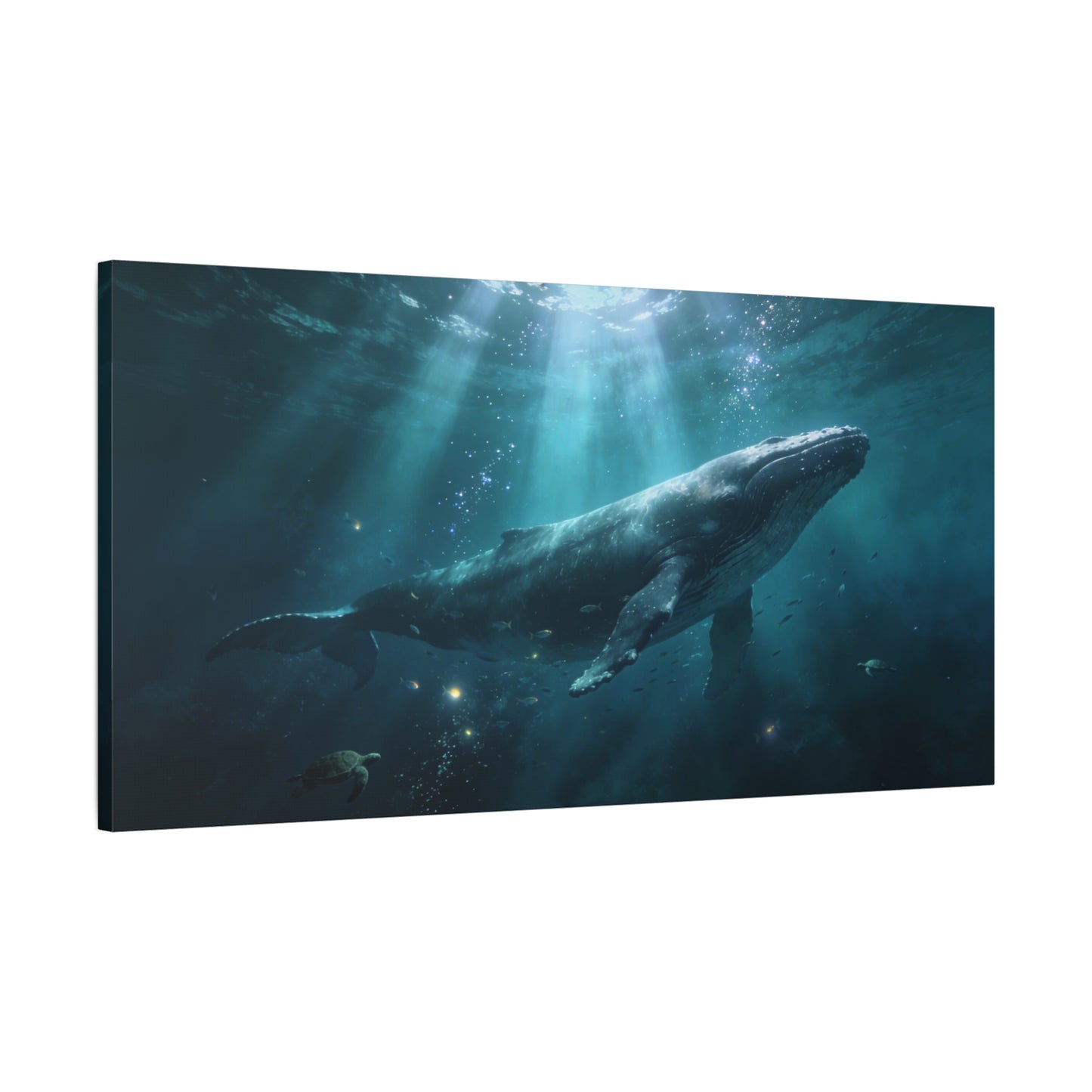 Humpback Whale Canvas Wall Art - Underwater Ocean Scene, Blue Marine Wildlife Decor - Matte Cotton Art Print, Contemporary Coastal Style - Living Room Wall Decor, Bedroom Accent - Ready to Hang