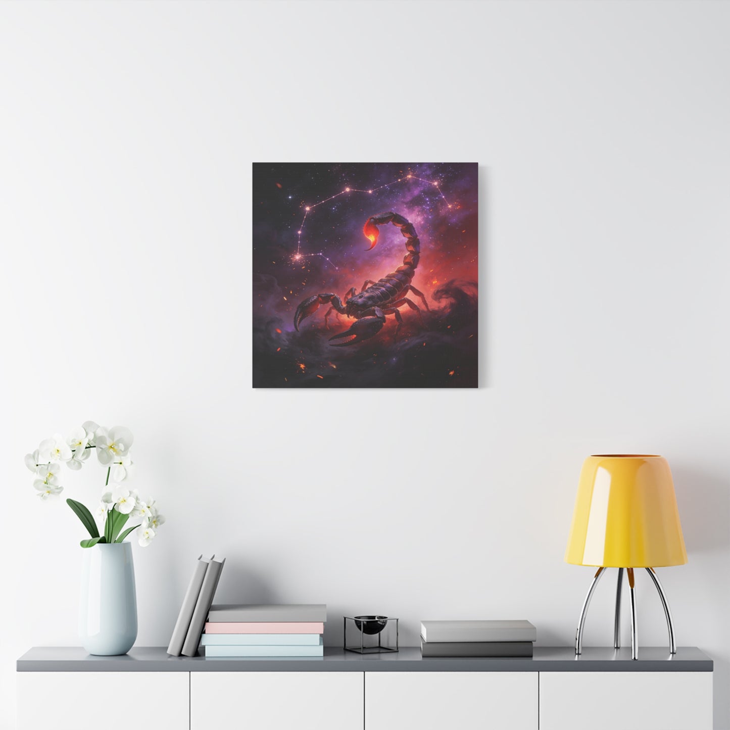 Scorpio Zodiac Canvas Wall Art - Celestial Scorpion Constellation Galaxy Print, Fiery Purple Space Illustration - Matte Canvas Decor - Bedroom Wall Hanging, Dorm Room Accent - Bedroom Home Decoration
