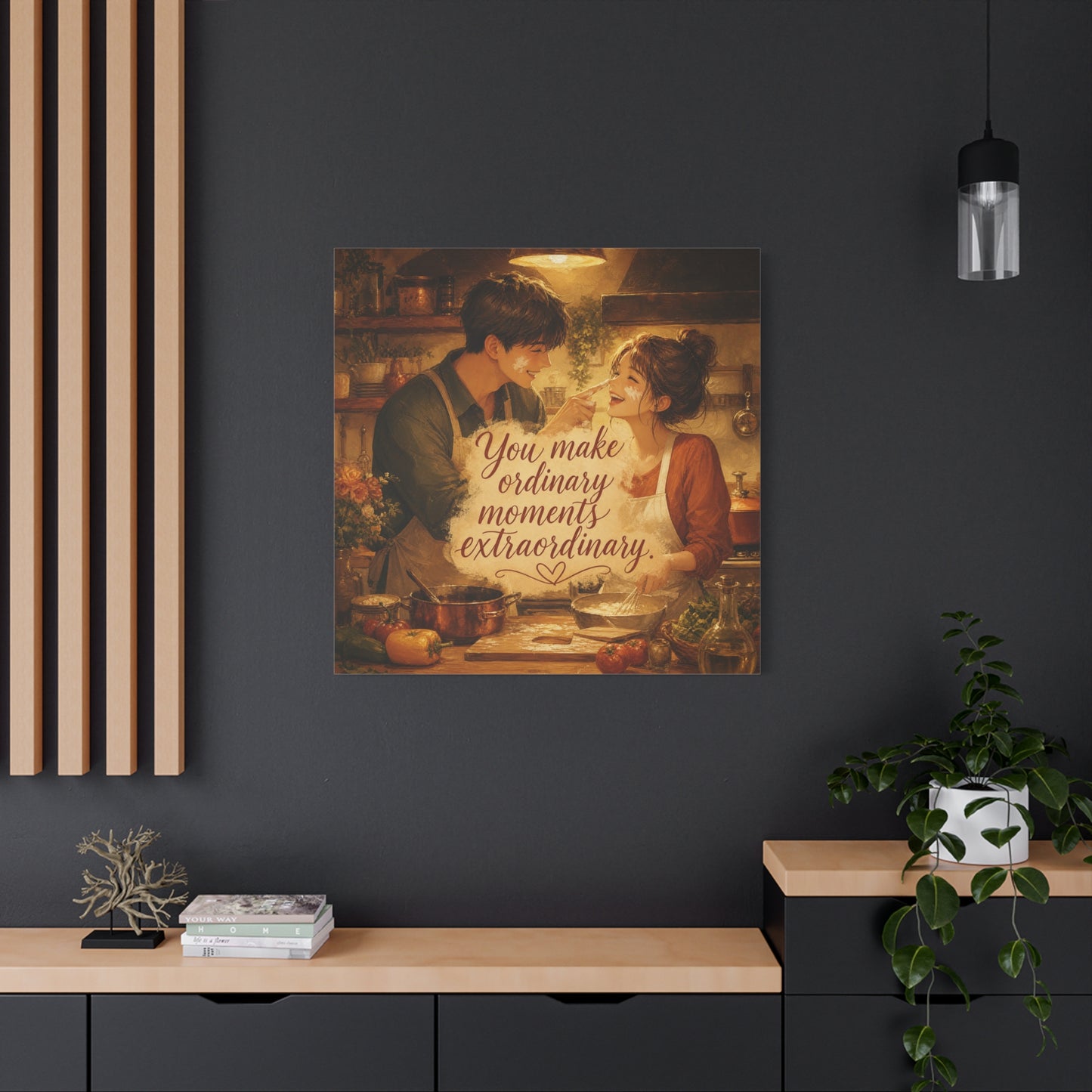 "You Make Ordinary Moments Extraordinary" Couple Canvas Wall Art - Romantic Kitchen Scene, Warm Vintage Illustration Print - Cozy Living Room Decor, Farmhouse Home Accent - Living Room Wall Decor