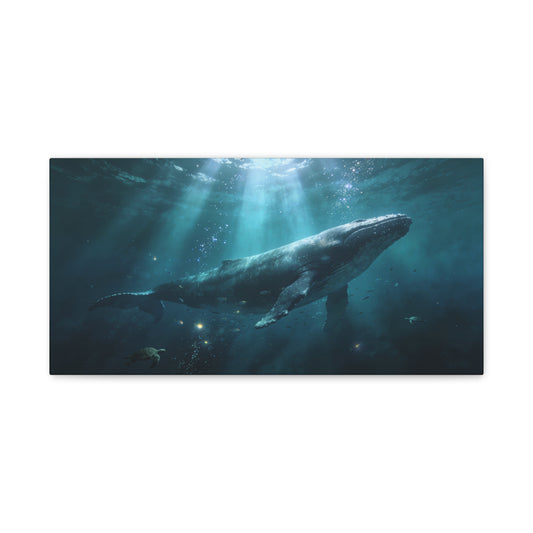 Humpback Whale Canvas Wall Art - Underwater Ocean Scene, Blue Marine Wildlife Decor - Matte Cotton Art Print, Contemporary Coastal Style - Living Room Wall Decor, Bedroom Accent - Ready to Hang