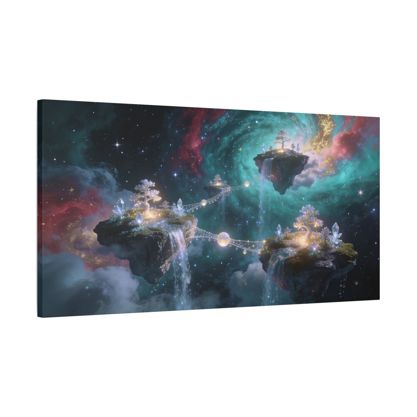 Floating Islands Canvas Wall Art - Fantasy Galaxy Sky, Waterfalls, Crystal Trees - Dreamlike Cosmic Landscape Canvas Print - Contemporary Wall Decor For Living Room Bedroom Office - Ready to Hang