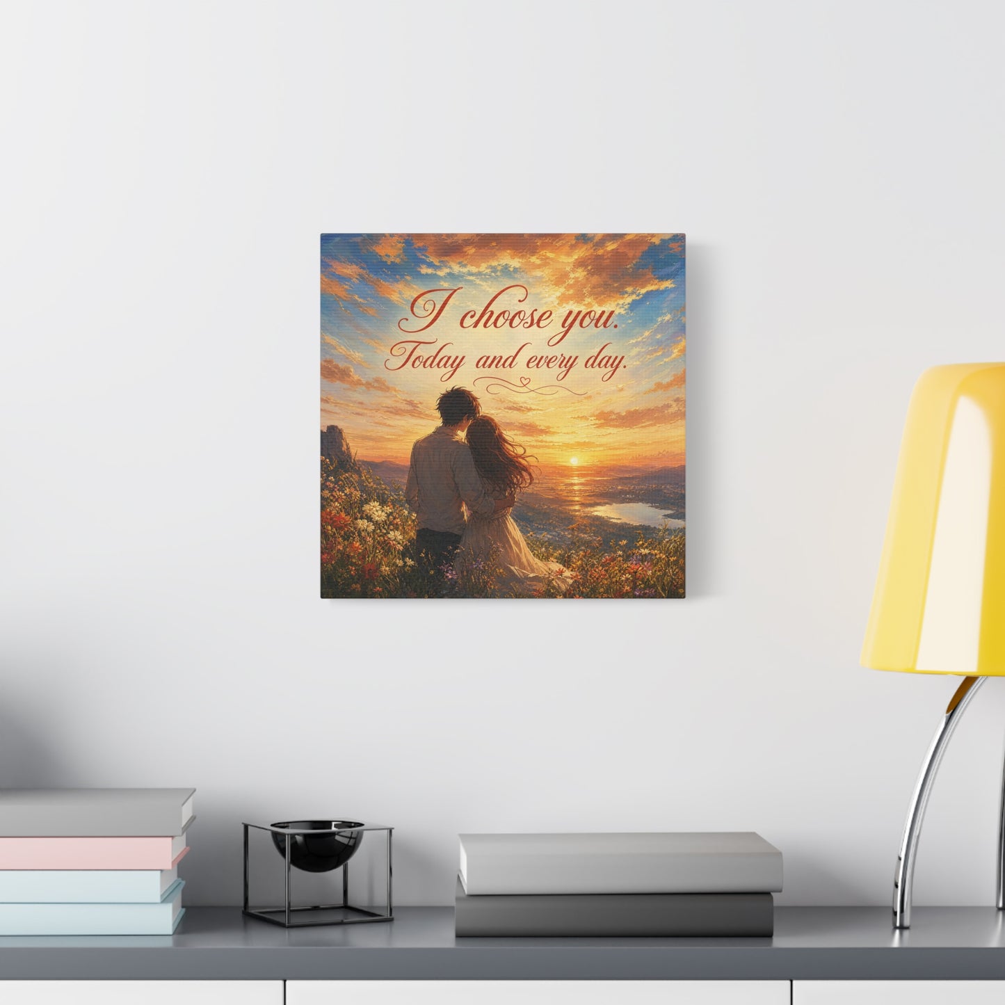 "I Choose You. Today And Every Day." Romantic Couple Canvas Wall Art - Sunset Love Quote Print, Golden Sky Landscape, Bedroom Wall Decor, Living Room Home Decoration - Ready to Hang - Ready to Hang
