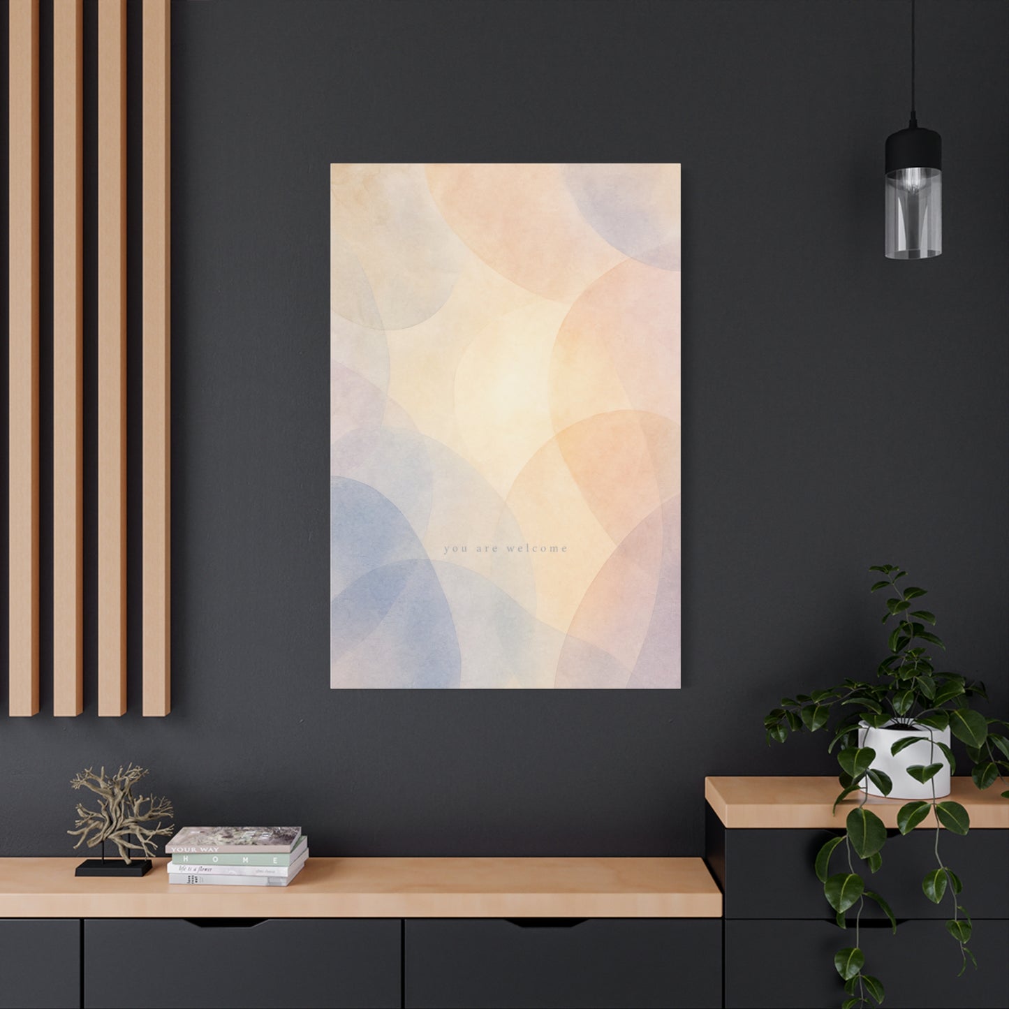 "You Are Welcome" Abstract Canvas Wall Art - Pastel Geometric Arches, Minimalist Modern Wall Decor - Soft Peach Blue Neutral Home Decoration - Bedroom Living Room Office Accent - Ready to Hang