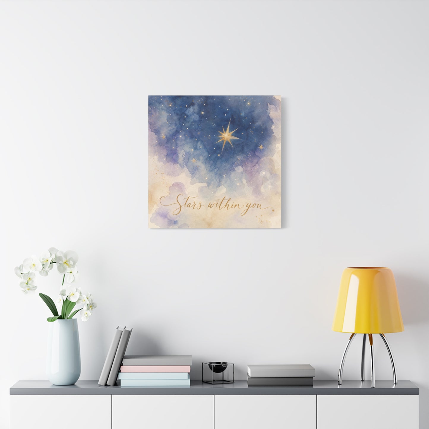 "Stars Within You" Celestial Canvas Wall Art - Watercolor Night Sky Quote Print - Gold Star Galaxy Decor - Inspirational Bedroom Wall Decor, Nursery Home Decoration, Bohemian Office Art
