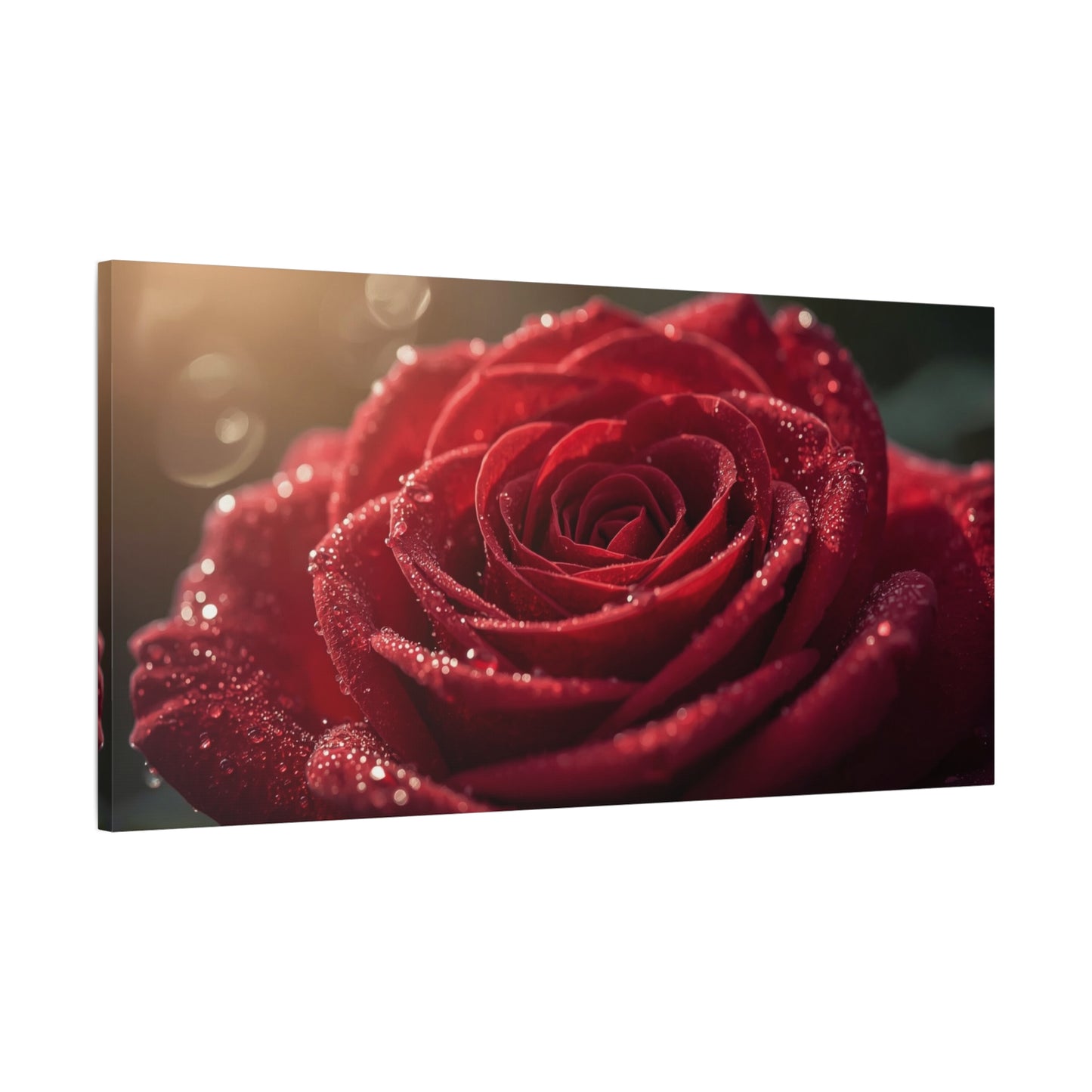 Red Rose Canvas Wall Art - Dew Kissed Floral Macro Art Print, Romantic Botanical Home Decor, Matte Finish Canvas, Bedroom Wall Accent, Living Room Decoration - Bedroom Home Decoration