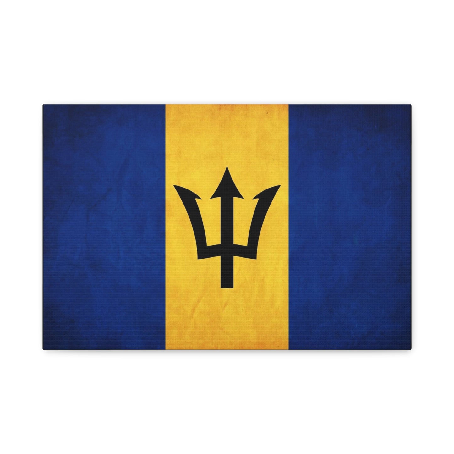 Barbados Flag Canvas Wall Art - Blue Gold Trident National Print, Caribbean Island Decor - Matte Cotton Artwork - Living Room Wall Decor, Office Accent - Bedroom Home Decoration - Ready to Hang