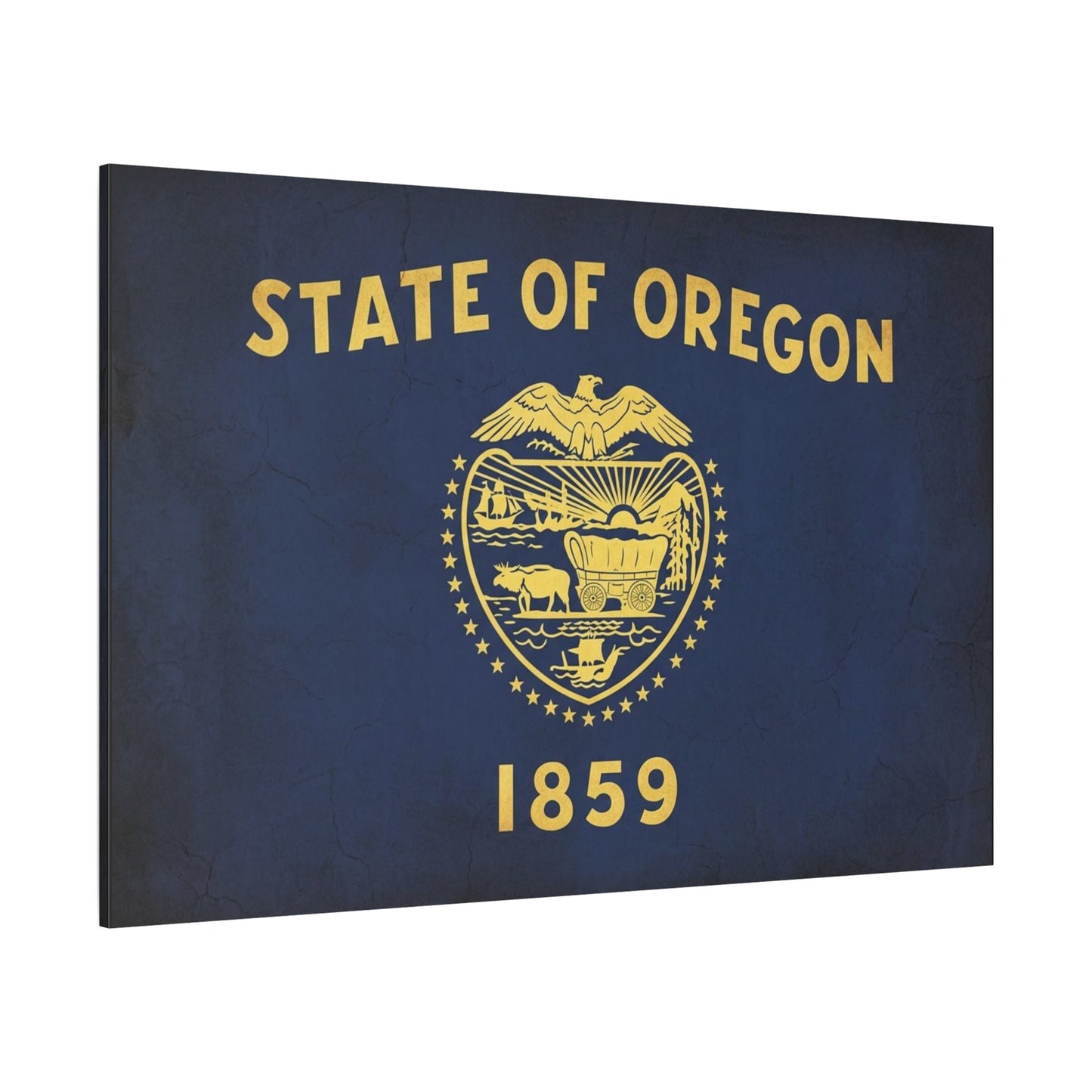 "State Of Oregon 1859" Flag Canvas Wall Art - Vintage State Seal Navy Gold Print - Typography Patriotic Decor - Living Room Wall Decor, Office Art - Bedroom Home Decoration - Bedroom Home Decoration