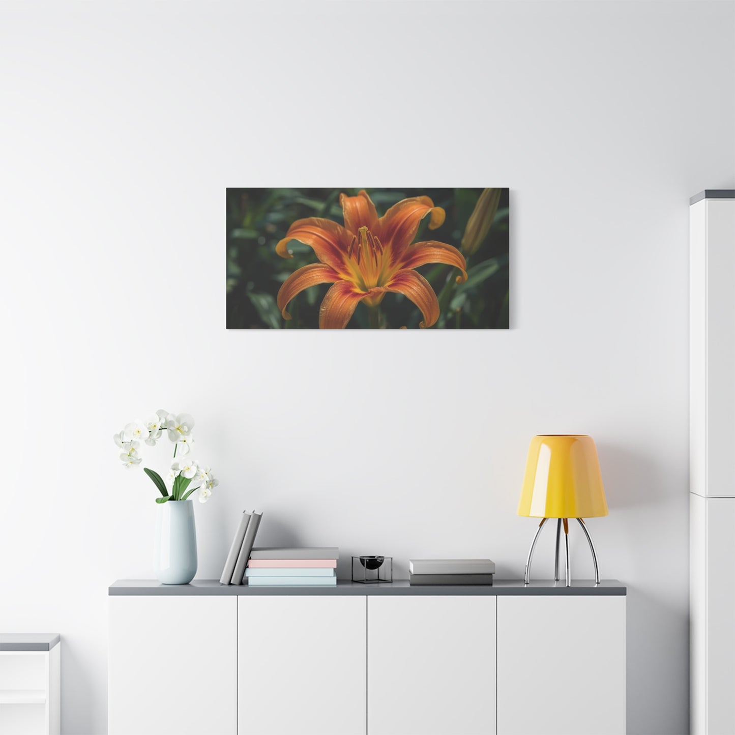 Orange Daylily Canvas Wall Art - Floral Close Up Art Print, Botanical Canvas Print - Matte Cotton Wall Decor - Contemporary Style, Bedroom Home Decoration, Office Art Accent - Modern Farmhouse Style