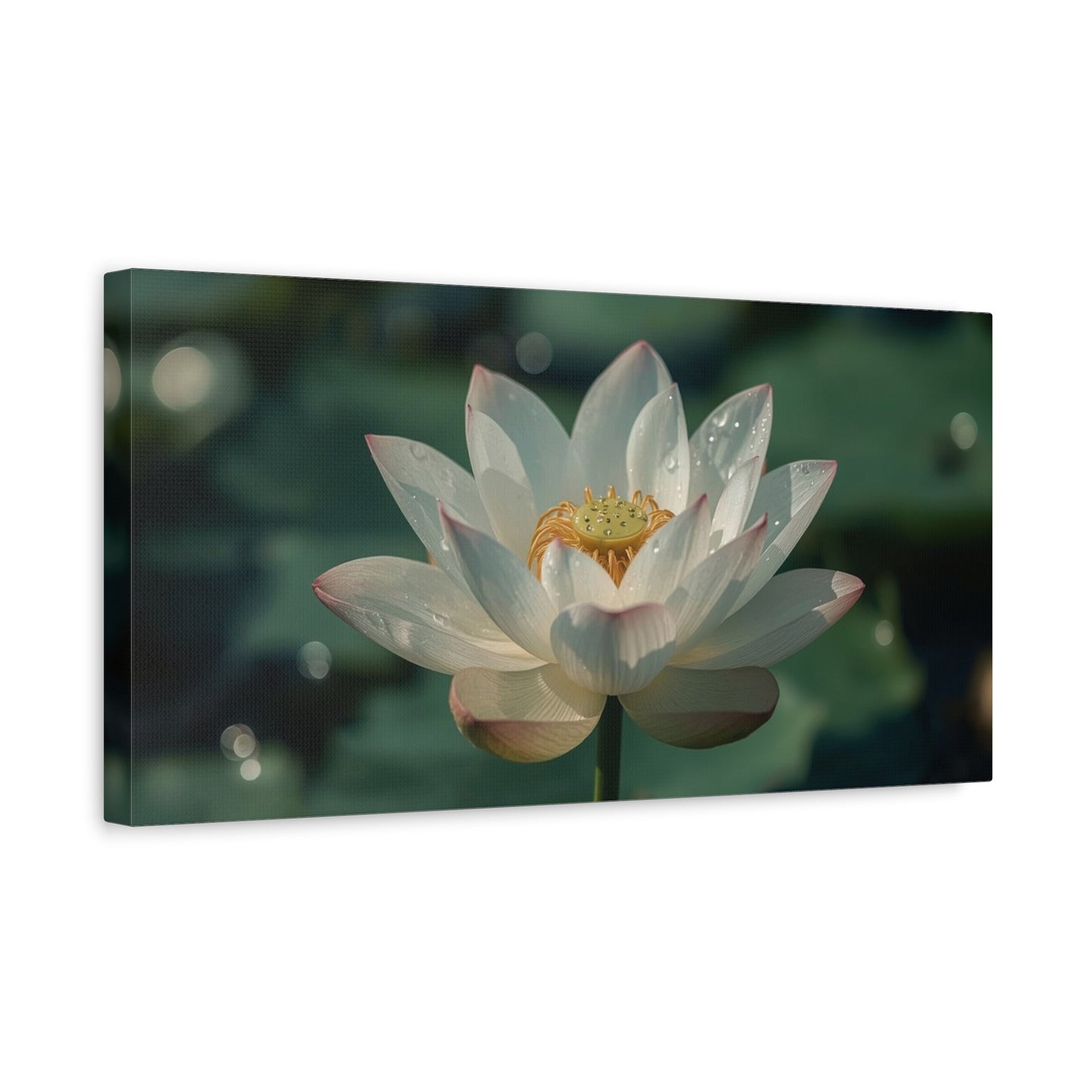 White Lotus Canvas Wall Art - Botanical Flower Art Print, Soft Pink Petals - Serene Matte Canvas Print - Bedroom Wall Decor, Bathroom Home Decoration, Spa Style Accent - Bedroom Home Decoration