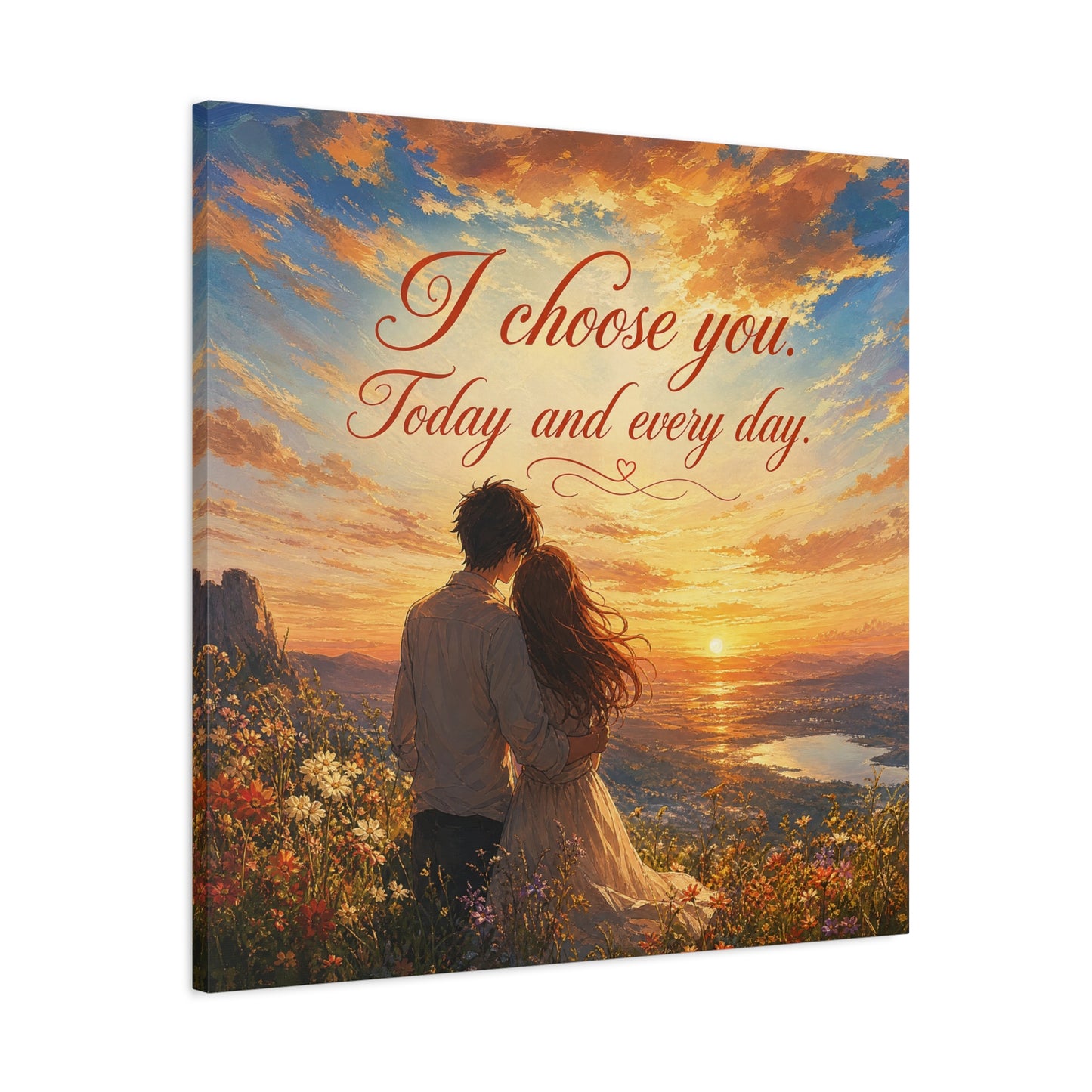 "I Choose You. Today And Every Day." Romantic Couple Canvas Wall Art - Sunset Love Quote Print, Golden Sky Landscape, Bedroom Wall Decor, Living Room Home Decoration - Ready to Hang - Ready to Hang