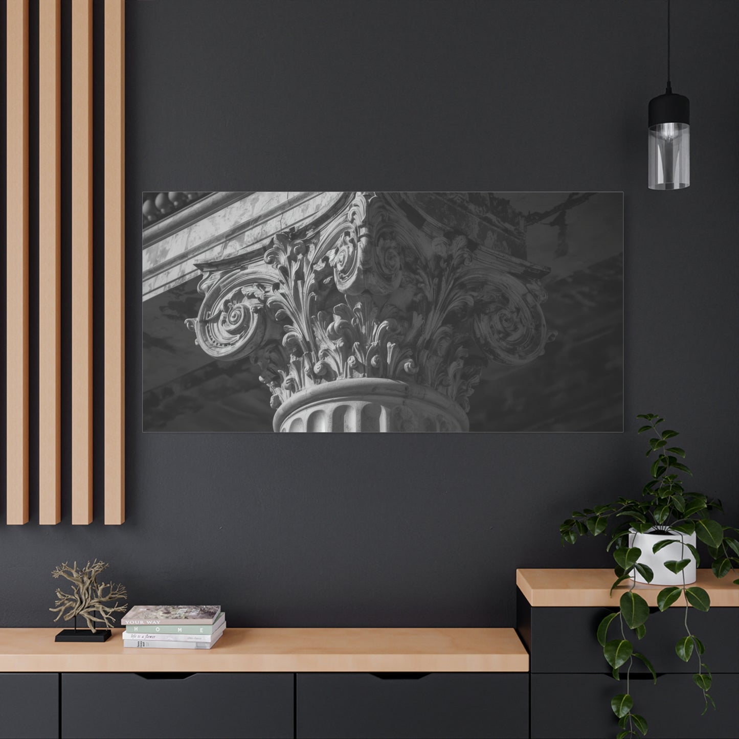 Corinthian Column Canvas Wall Art - Black And White Architectural Capital Art Print - Classical Stone Detail, Matte Finish Canvas - Living Room Wall Decor, Office Art - Bedroom Home Decoration