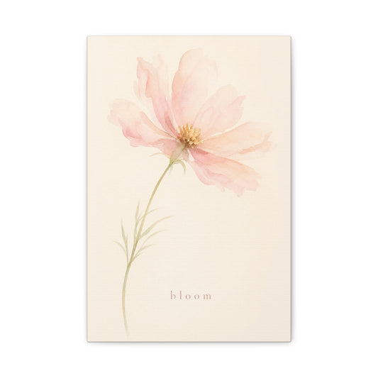 "Bloom" Pink Cosmos Flower Canvas Wall Art - Soft Watercolor Botanical Print, Blush Floral Home Decor, Minimalist Bedroom Wall Hanging, Living Room Decoration - Ready to Hang - Bedroom Home Decoration