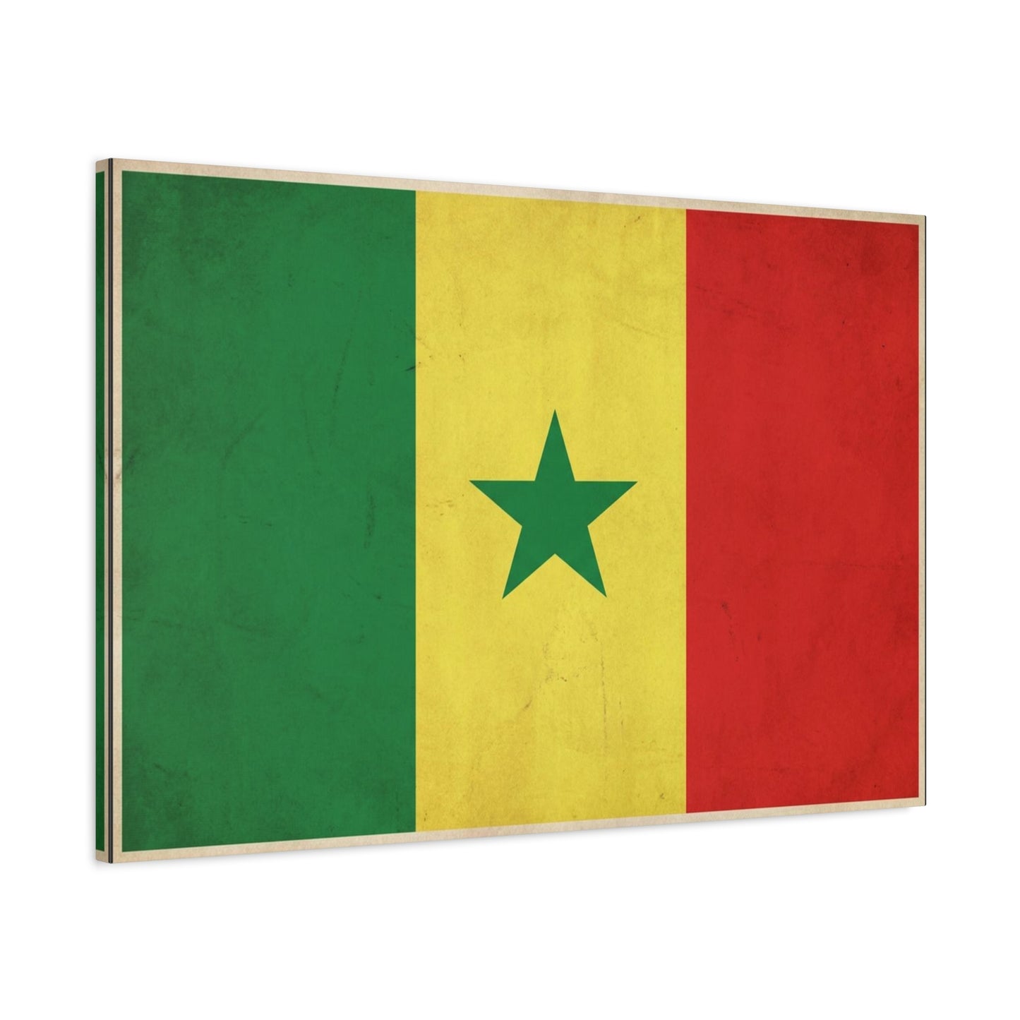 Senegal Flag Canvas Wall Art - Vintage National Pride Decor, Green Yellow Red Star Print - Cultural Heritage Style, Living Room Wall Decor, Bedroom Home Decoration - Ready to Hang - Ready to Hang